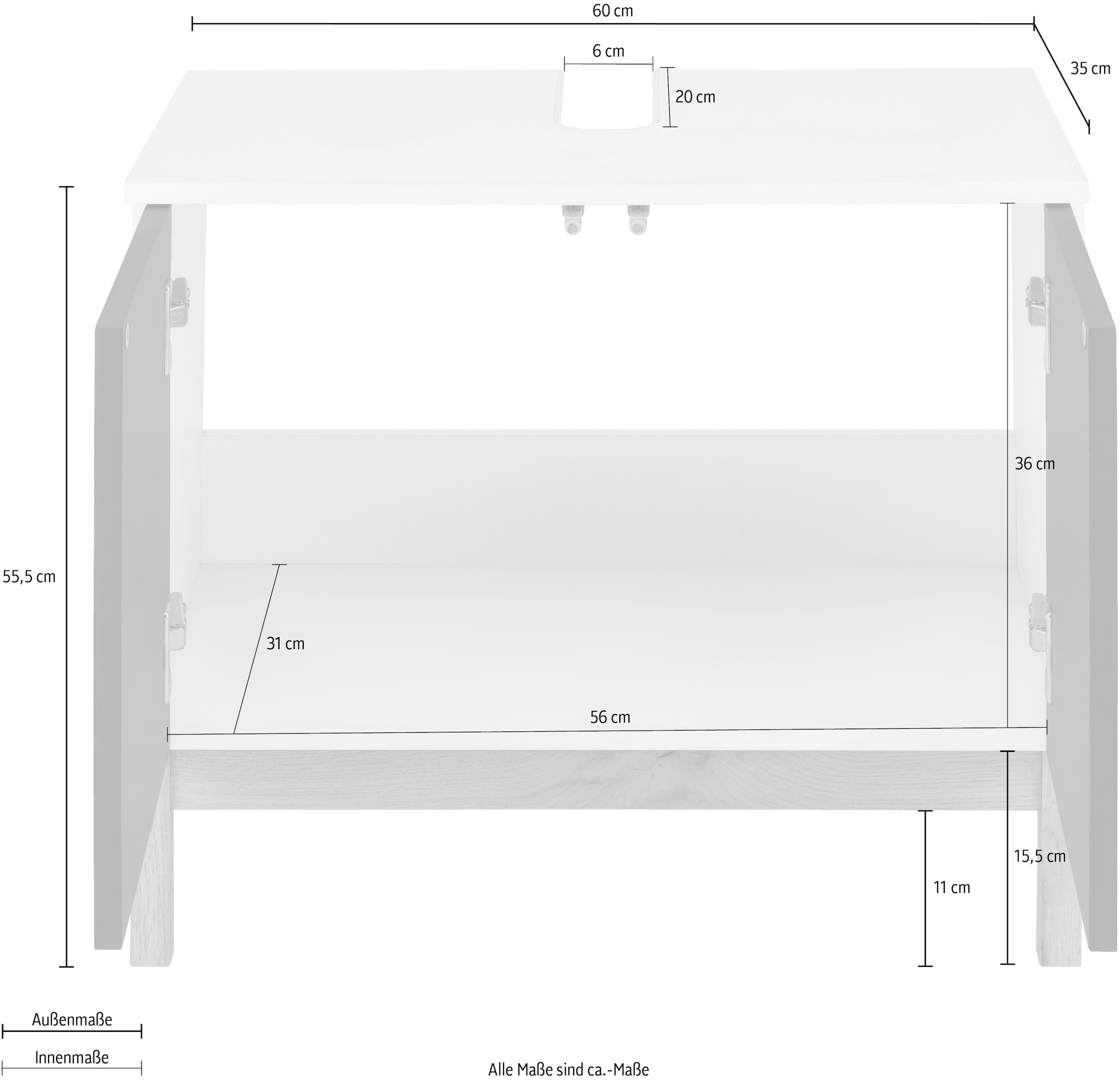 andas Waschbeckenunterschrank »Stian«, mit 2 kaufen Höhe und Breite im Türen OTTO Shop 60 Online Siphonausschnitt, cm, 55,5 cm