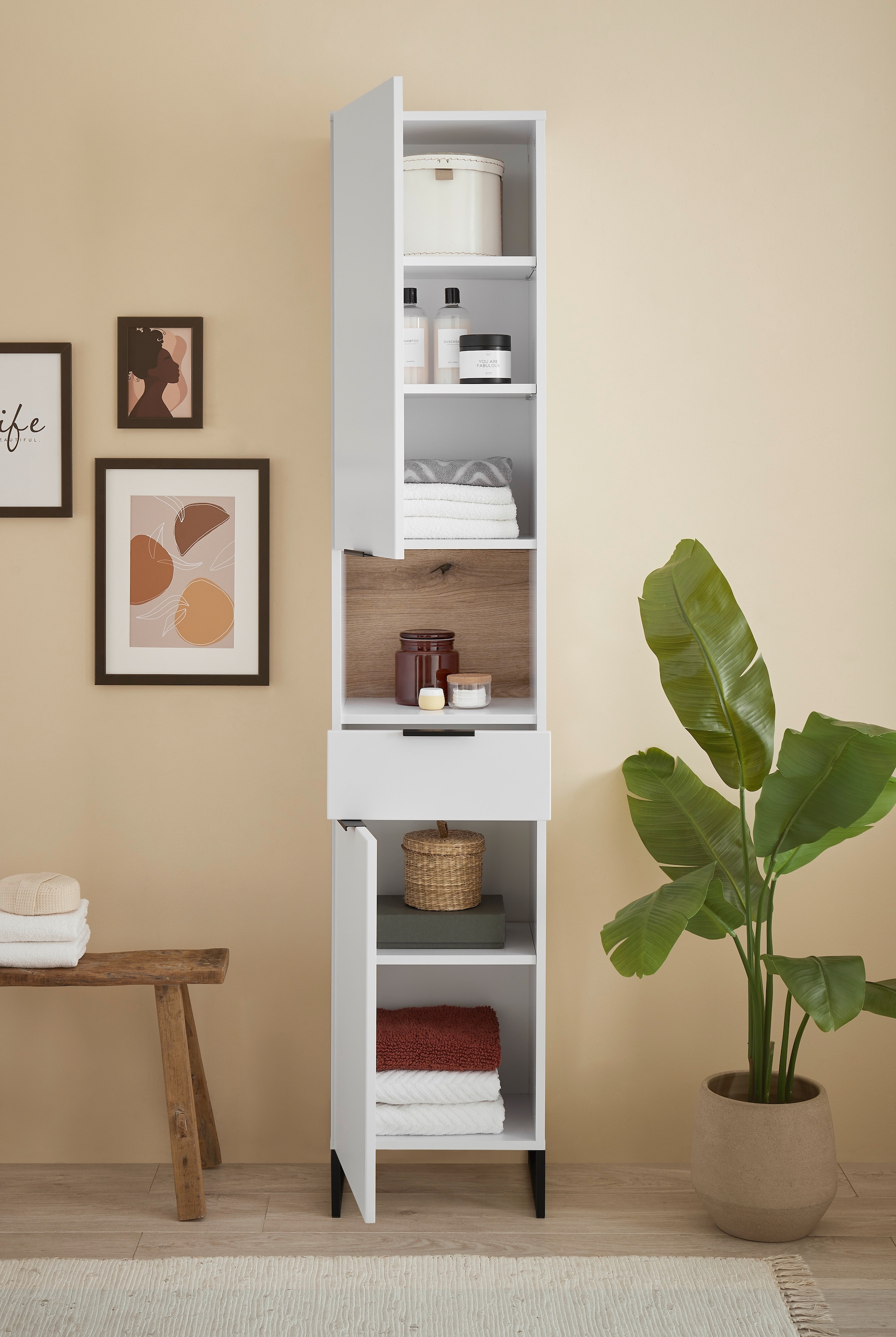 BASIC by Balculina Hochschrank »Denver Hochschrank, Badezimmerschrank BxHxT 38x195x32« 1 Stk. tlg. Breite 38 cm, Tür L/R montierbar, Softclose