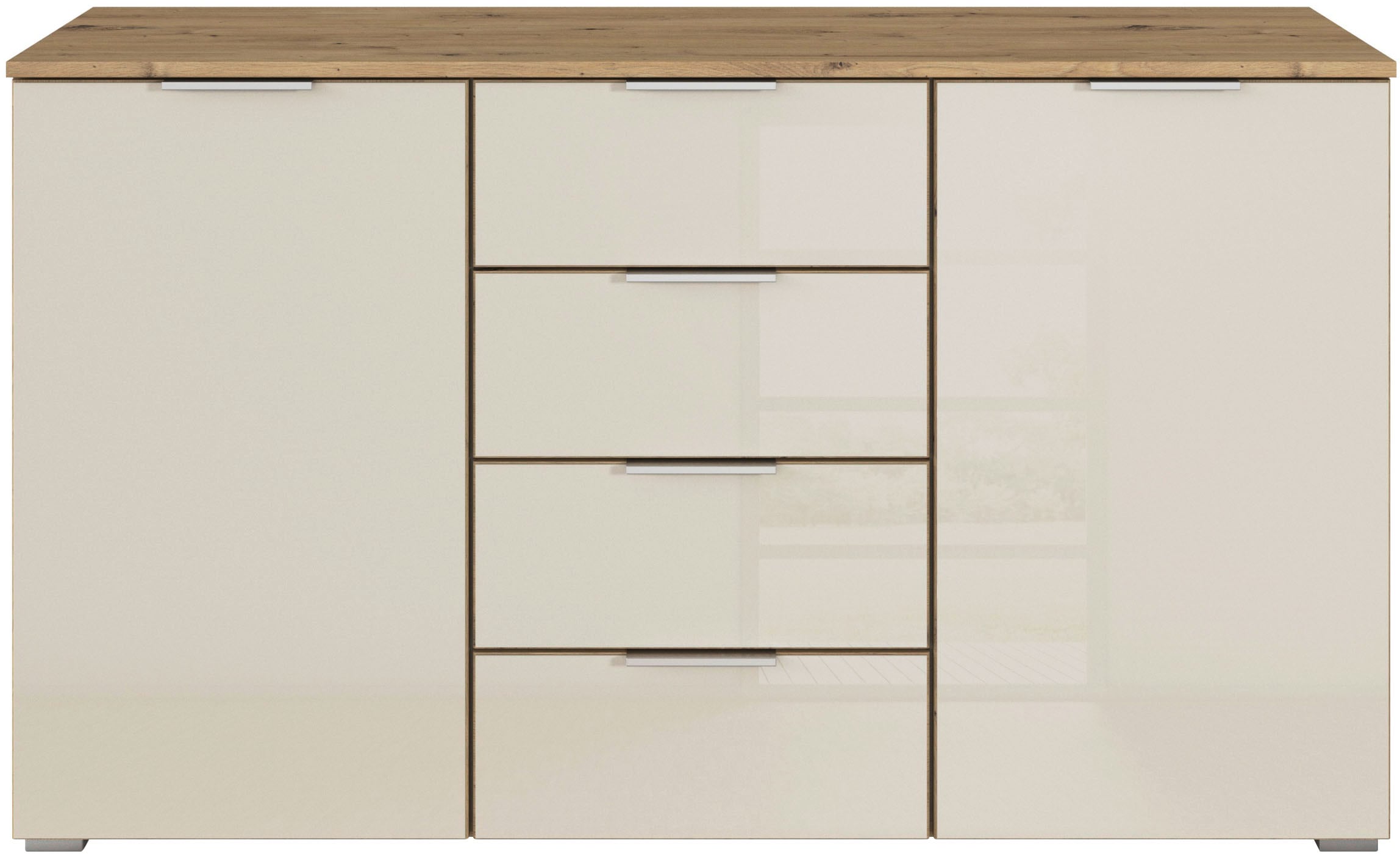 rauch Kombikommode »Sideboard Kombikommode Schubladenkommode AGORDO mit Glasfront«, (in zwei Griff-Farben, Breite 120 cm), vier große Schubladen, mit insgesamt 4 Einlegeböden MADE IN GERMANY