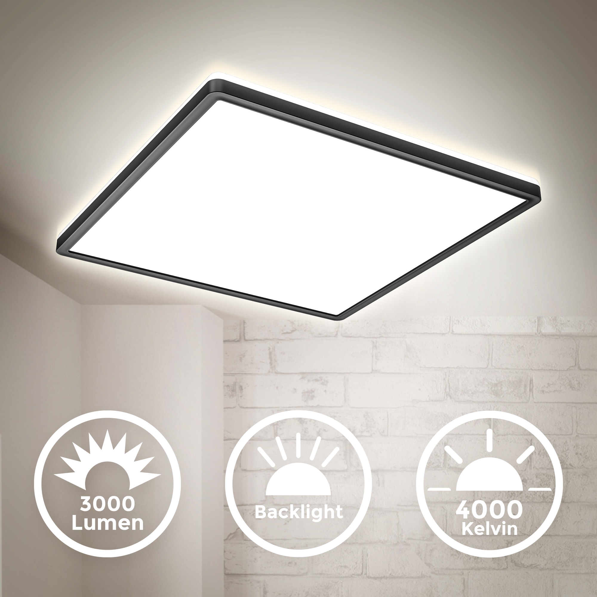B.K.Licht Panel, 1 flammig, Leuchtmittel LED-Modul | LED fest integriert, Deckenleuchte, 22 Watt, ultra-flach, indirektes Licht, neutralweiß