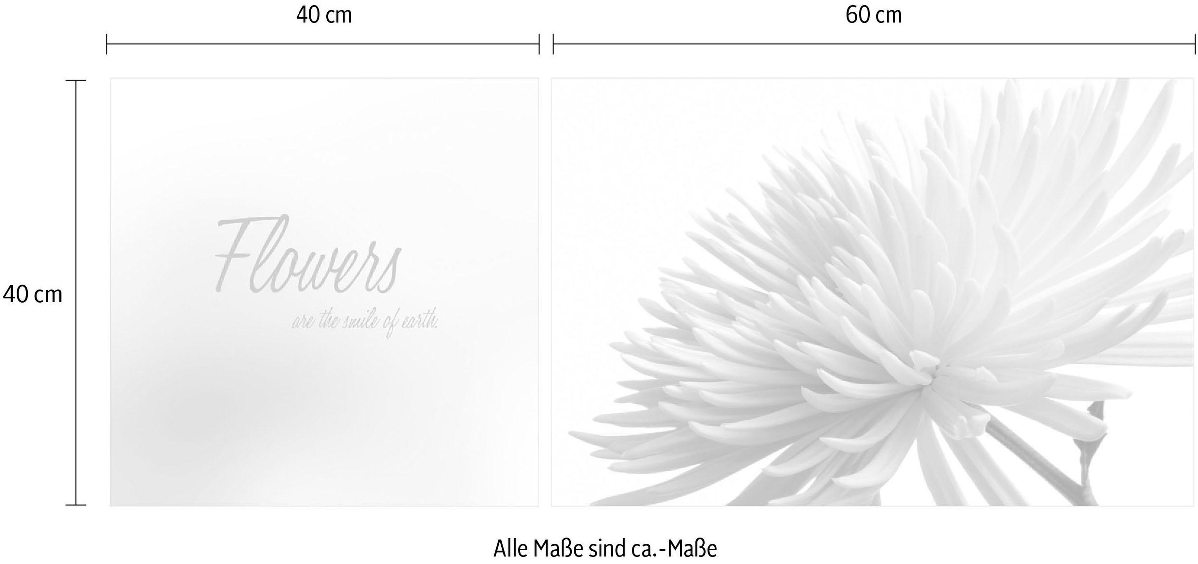 queence Leinwandbild »Flowers«, Blumen-Blumenbilder-Kunst-Modern-Spa-Spa Bilder-Sprüche-Sprüche & Texte-Schriftzug-Schriftzüge, (Set), Premium-Leinwandstoff, Handarbeit aus Deutschland, Spruch, 2er Set