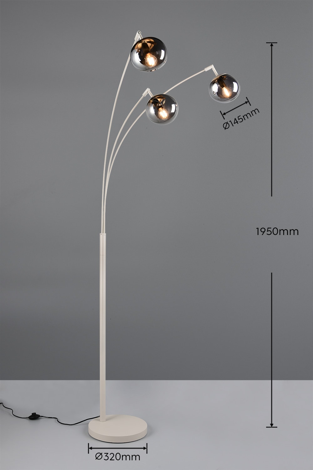 s.Oliver Stehlampe »ANJELLA, Stehleuchte exkl 3x E14 max 10W, in warm grey + smoke Glas«, 3 flammig, Leuchtmittel E14 | Leuchtmittel wechselbar, mit mundgeblasenen Glas Lampenschirmen in rauchgrau, 195 x 65 x 72 cm