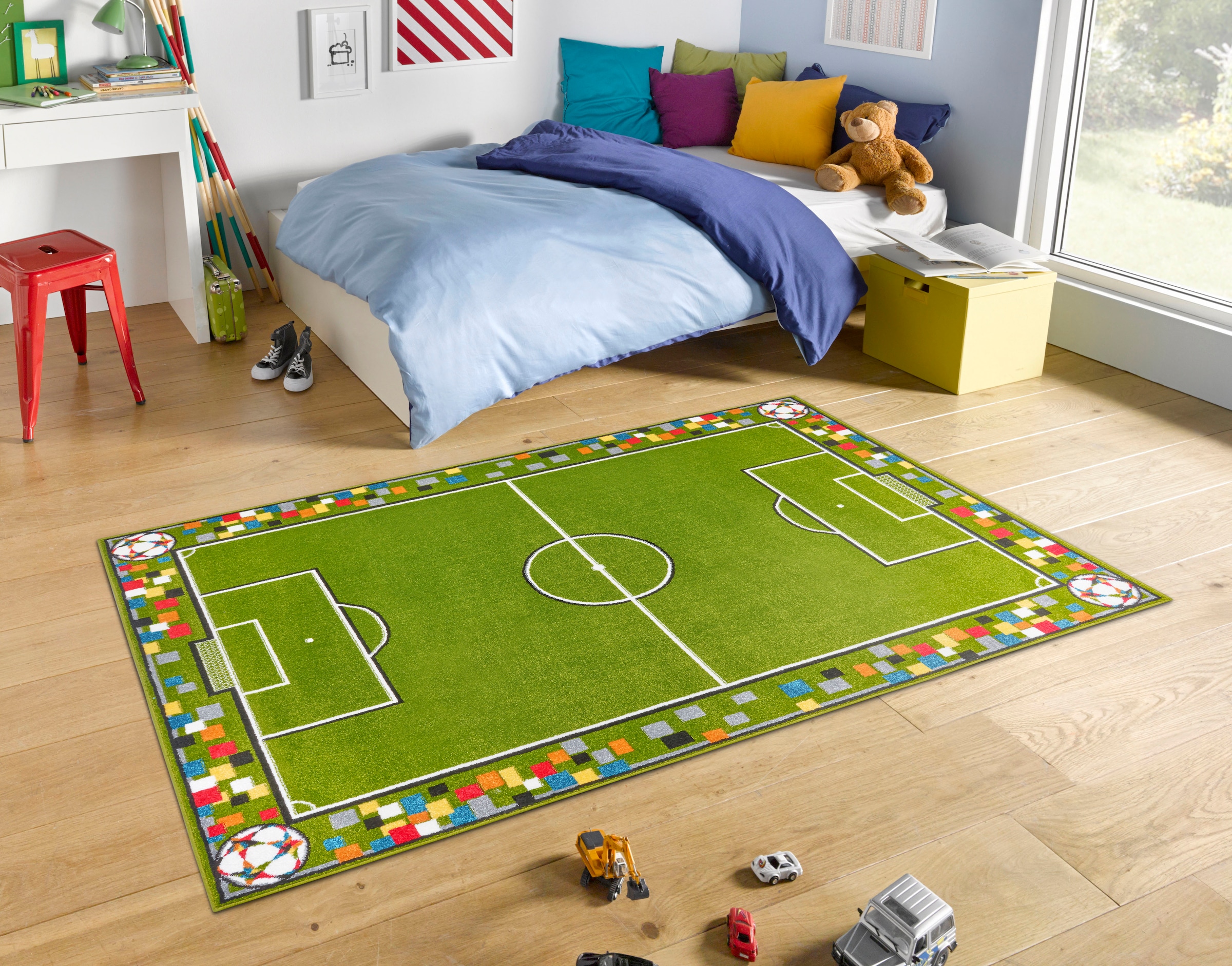 HANSE Home Teppich »Soccer Pitch«, rechteckig, 9 mm Höhe, Farbenfrohes Design, Spielunterlage, Stadion, strapazierfähig