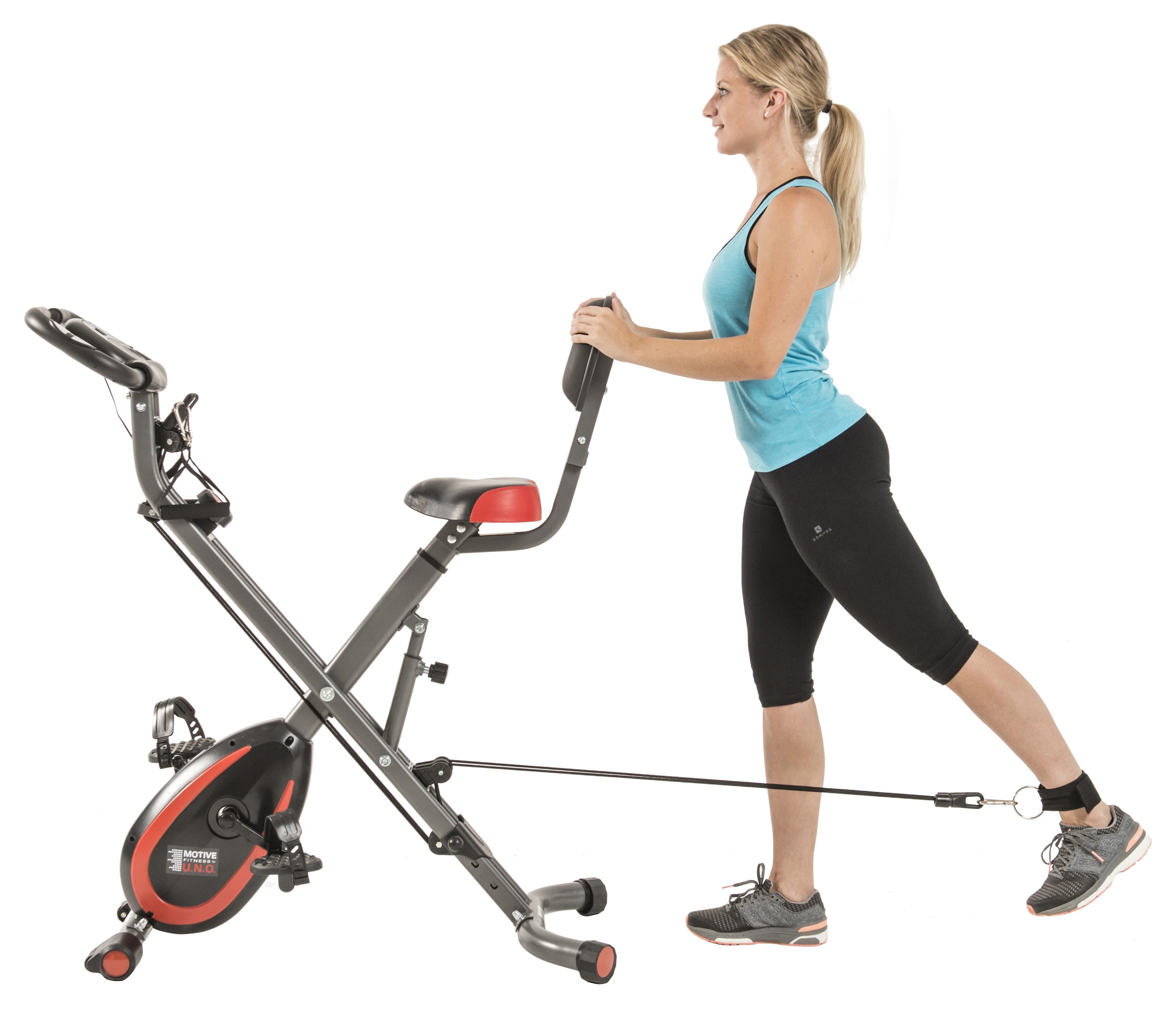 MOTIVE FITNESS by U.N.O. Heimtrainer »Multi-Function X-BIKE (mit/ohne Unterlegmatte)«, inkl. Seilzug für Arme und Beine