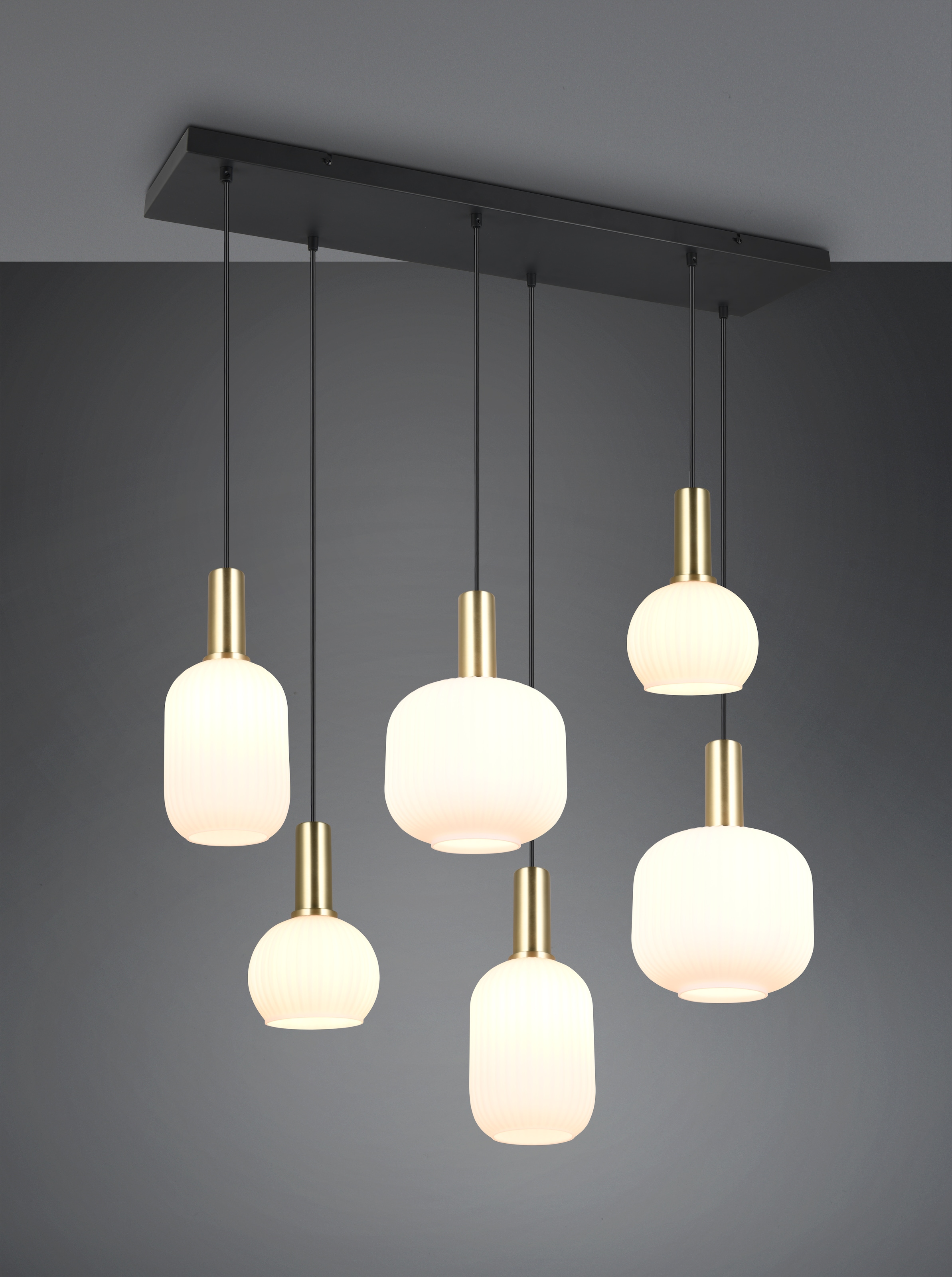 TRIO Leuchten Pendelleuchte »DIVA, E27 Hängelampe 6-flammig mit Glasschirm, exkl 6xE27 max 10W« E27 1 Stk. warmweiß - kaltweiß höhenverstellbar bis max 150cm Hängeleuchte 92x 35 cm Wohnzimmer Küche