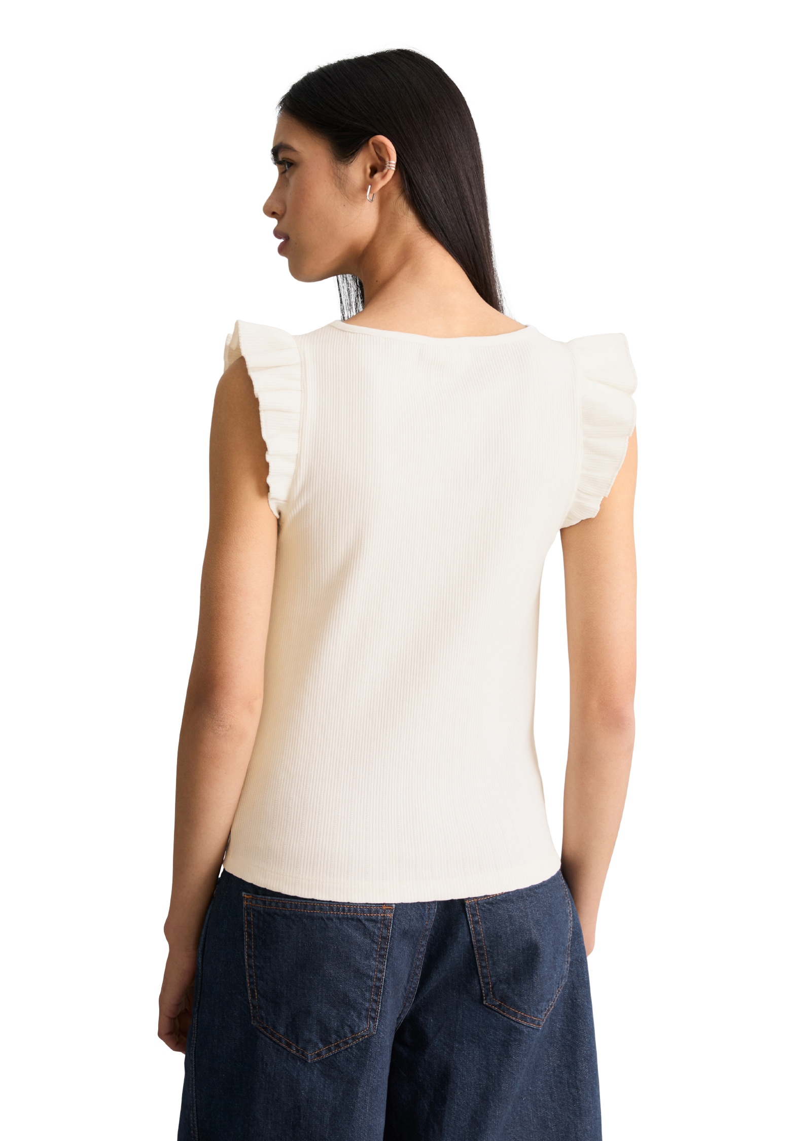 Marc O'Polo DENIM Trägertop Ärmelloses Volant-Top regular aus Bio-Baumwolle-Mix