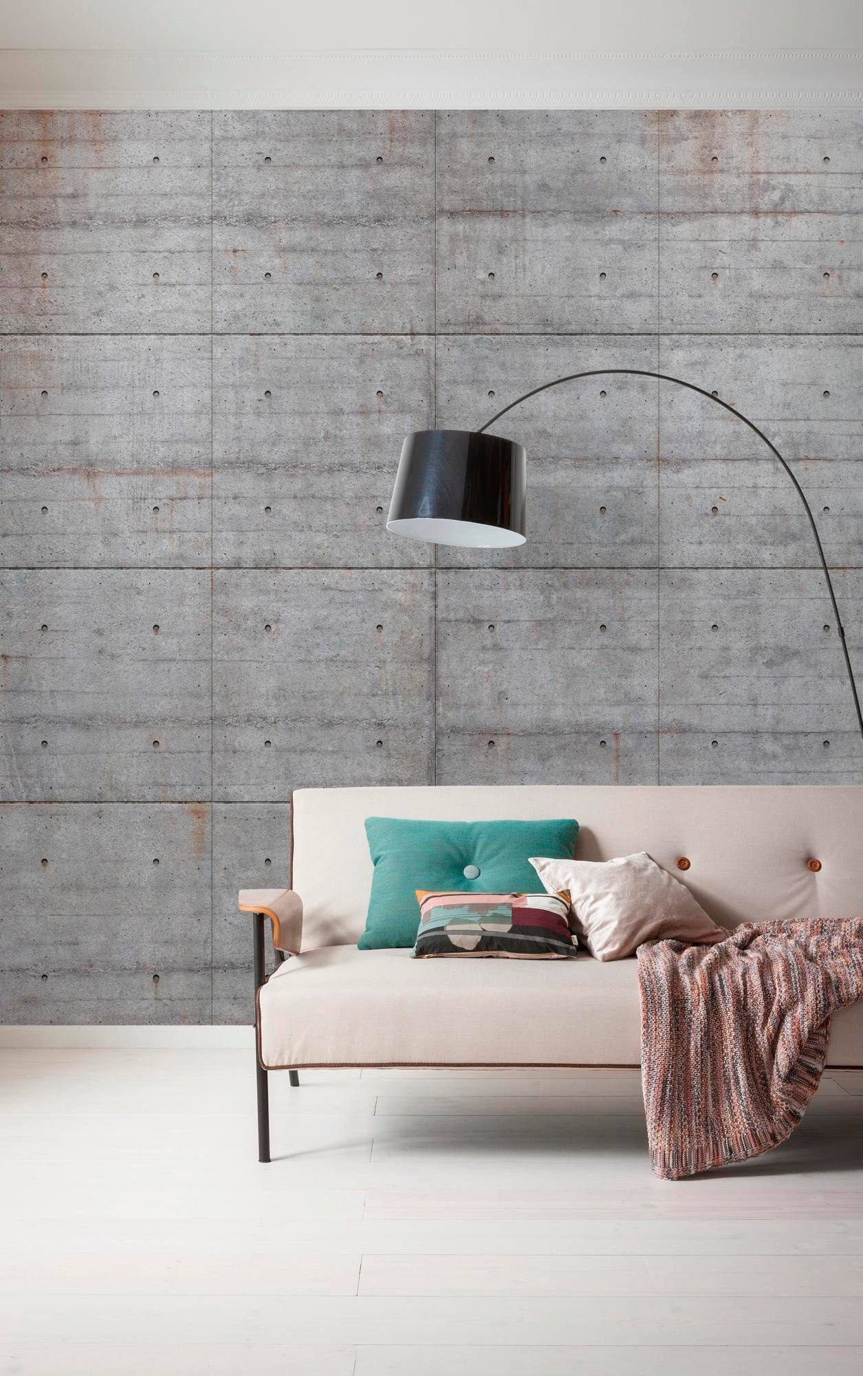Komar Vliestapete »Digitaldruck Vlies - Concrete Blocks - Größe 300 x 250 cm«, bedruckt, Wohnzimmer, Schlafzimmer