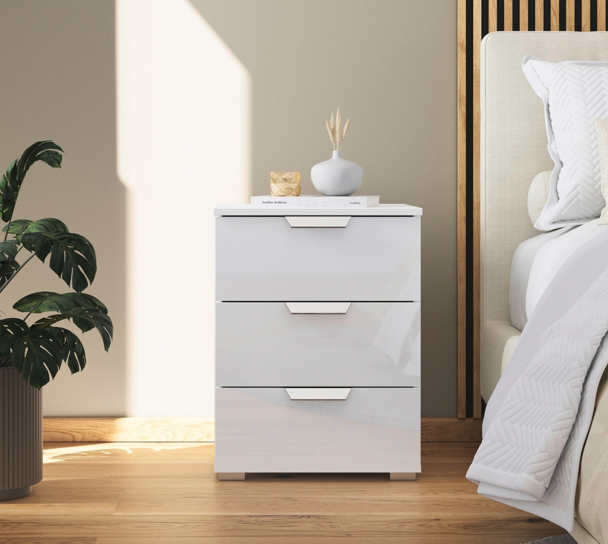 rauch Nachtkommode »Glamour by Aditio«, mit Hochglanzfront, 3 Schubladen mit Softclose-Funktion