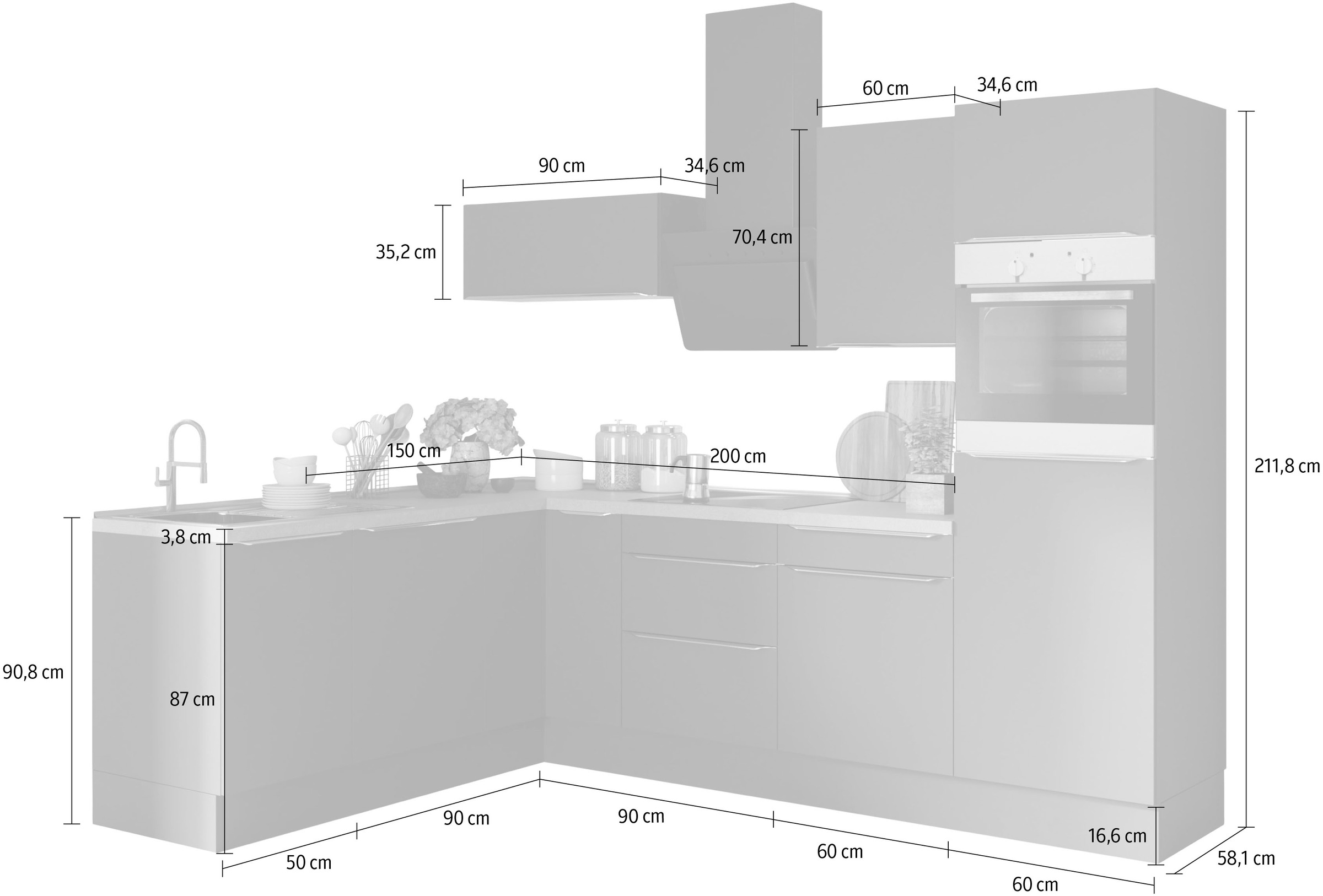 OPTIFIT Winkelküche »Aken«, mit E-Geräten, Stellbreite 200 x 270 cm im OTTO  Online Shop