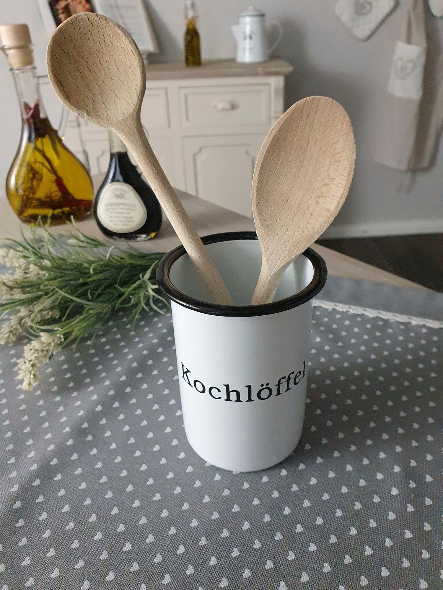Ambiente Haus Dose »Kochlöffeltopf aus Emaille in Antikweiß«, (1 St.)