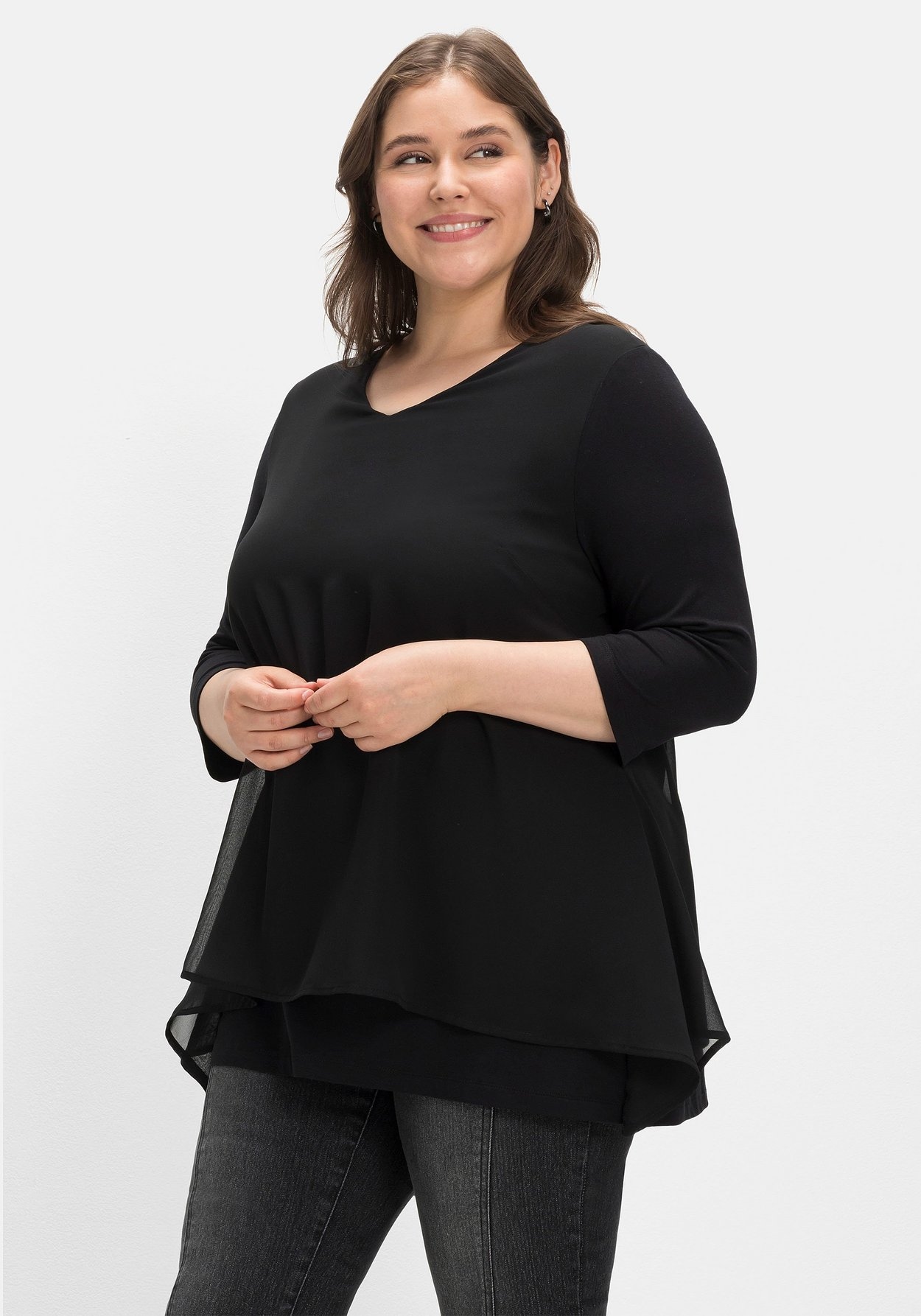 3/4-Arm-Shirt »Blusenshirt mit Chiffon-Oberteil«, mit Chiffon-Oberteil