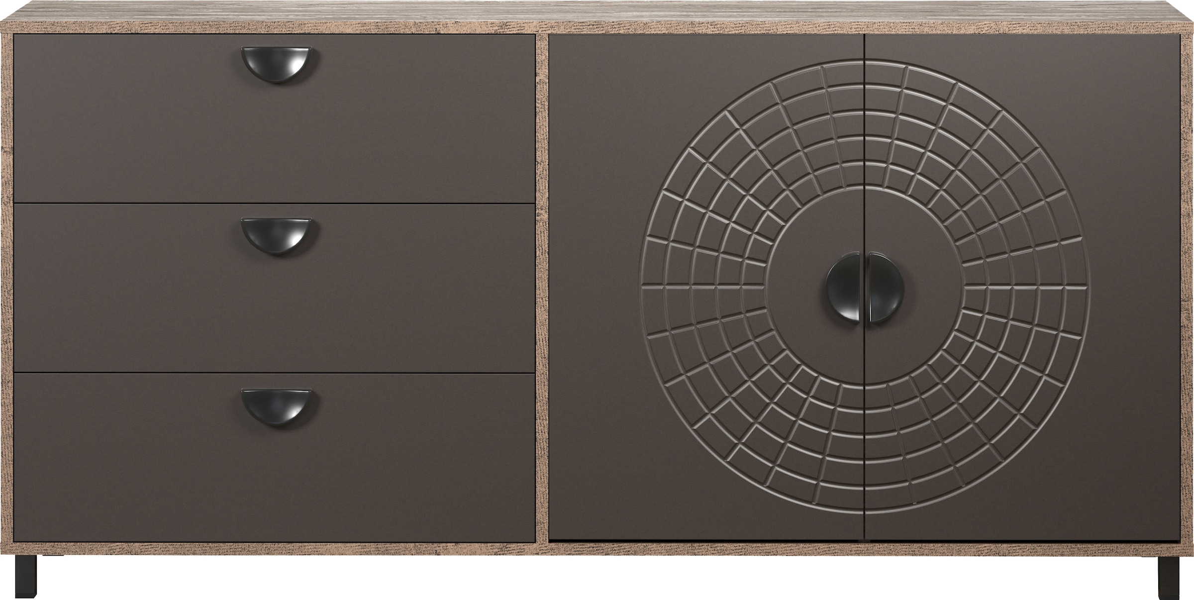 INOSIGN Sideboard »Fusion«, (1 St.), Kommode mit markantem Kreismuster - Antikoptik - (B/T/H) 176/42/86 cm
