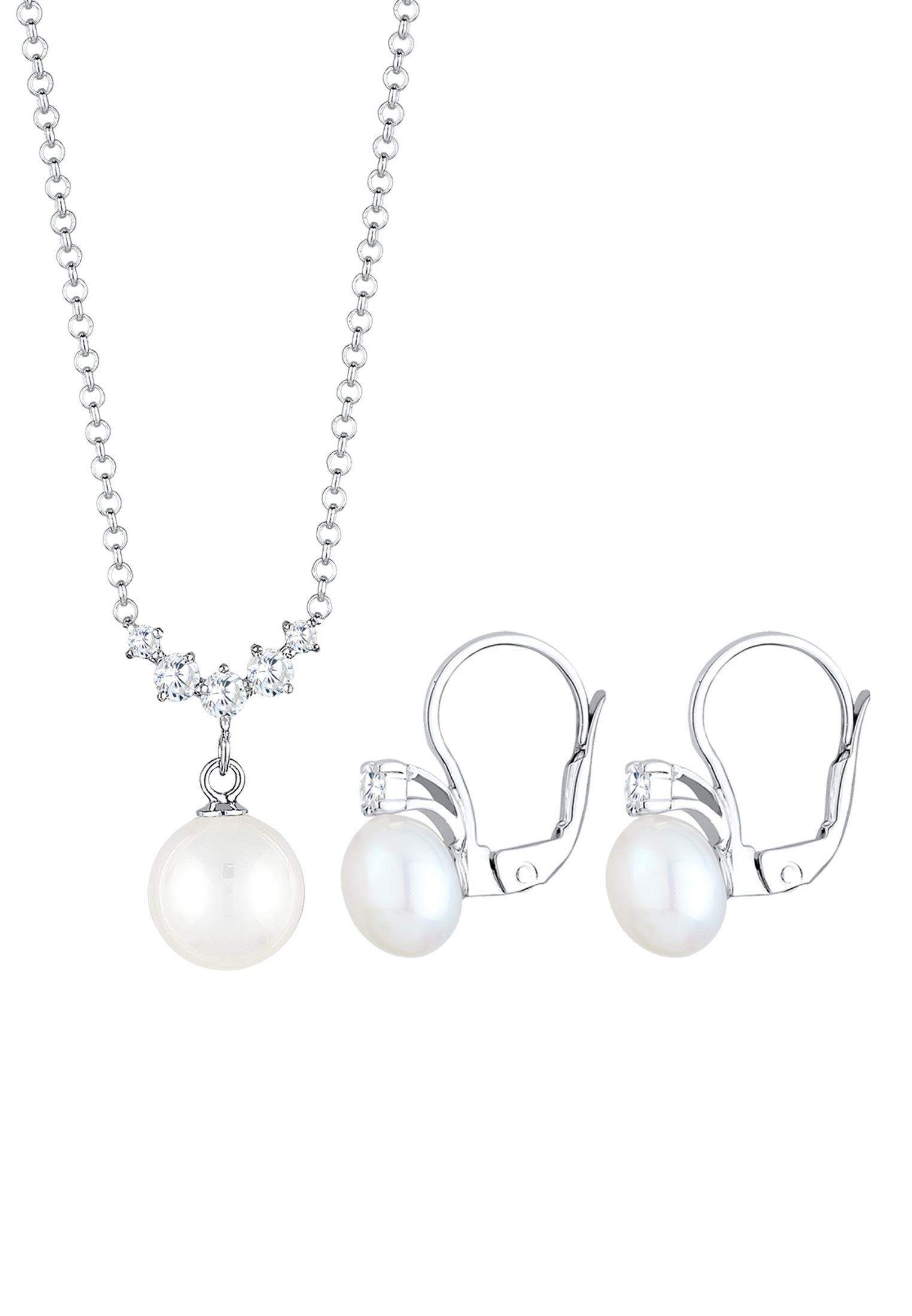 Elli Ohrring und Ketten Set »Schmuckset Set mit Perlen Zirkonia Weiß 925 Sterling Silber«