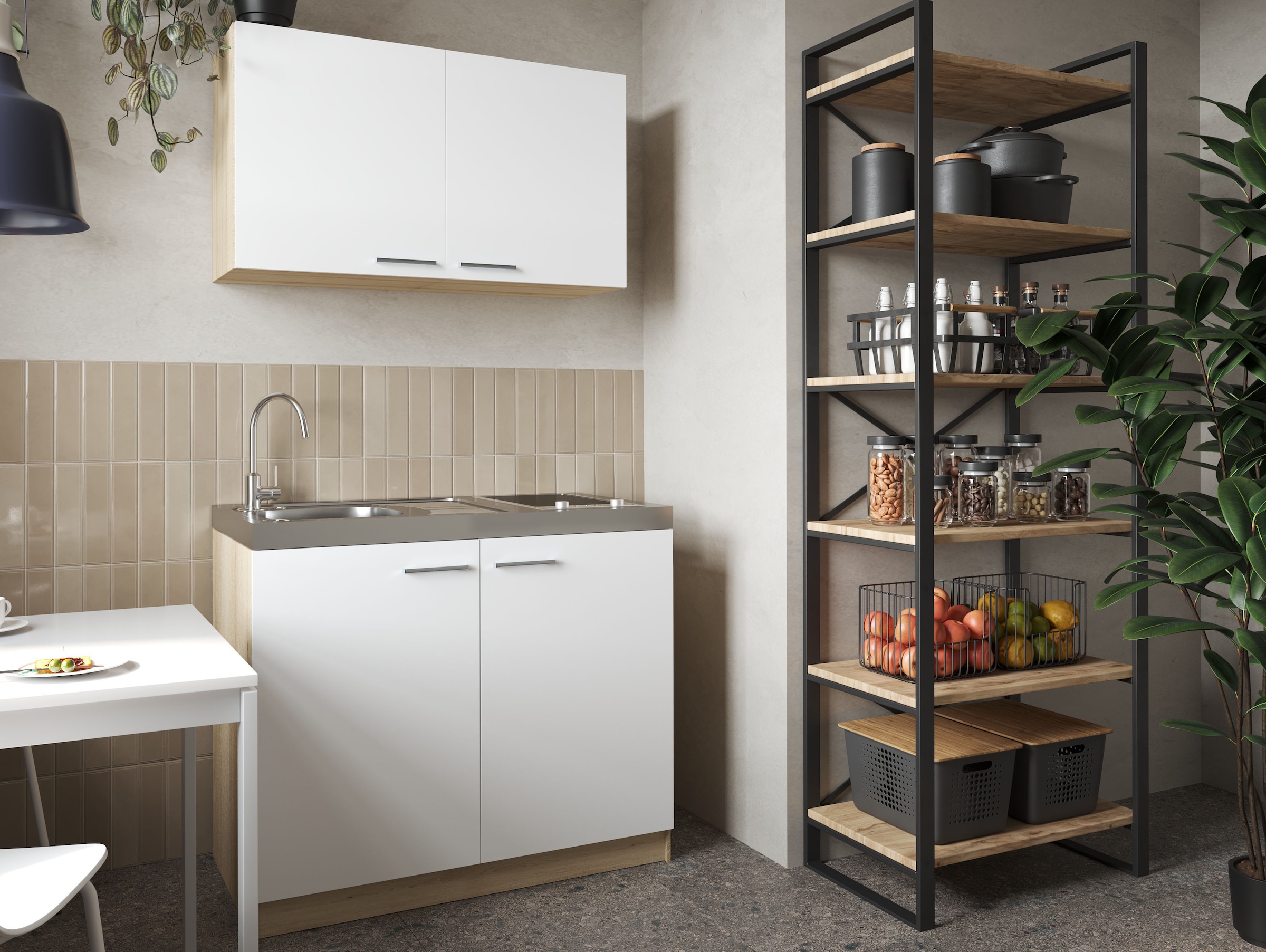RESPEKTA Pantryküche »Merle« Breite 100 cm, Soft-Close, Spülenabdeckung mit Glaskeramikkochfeld