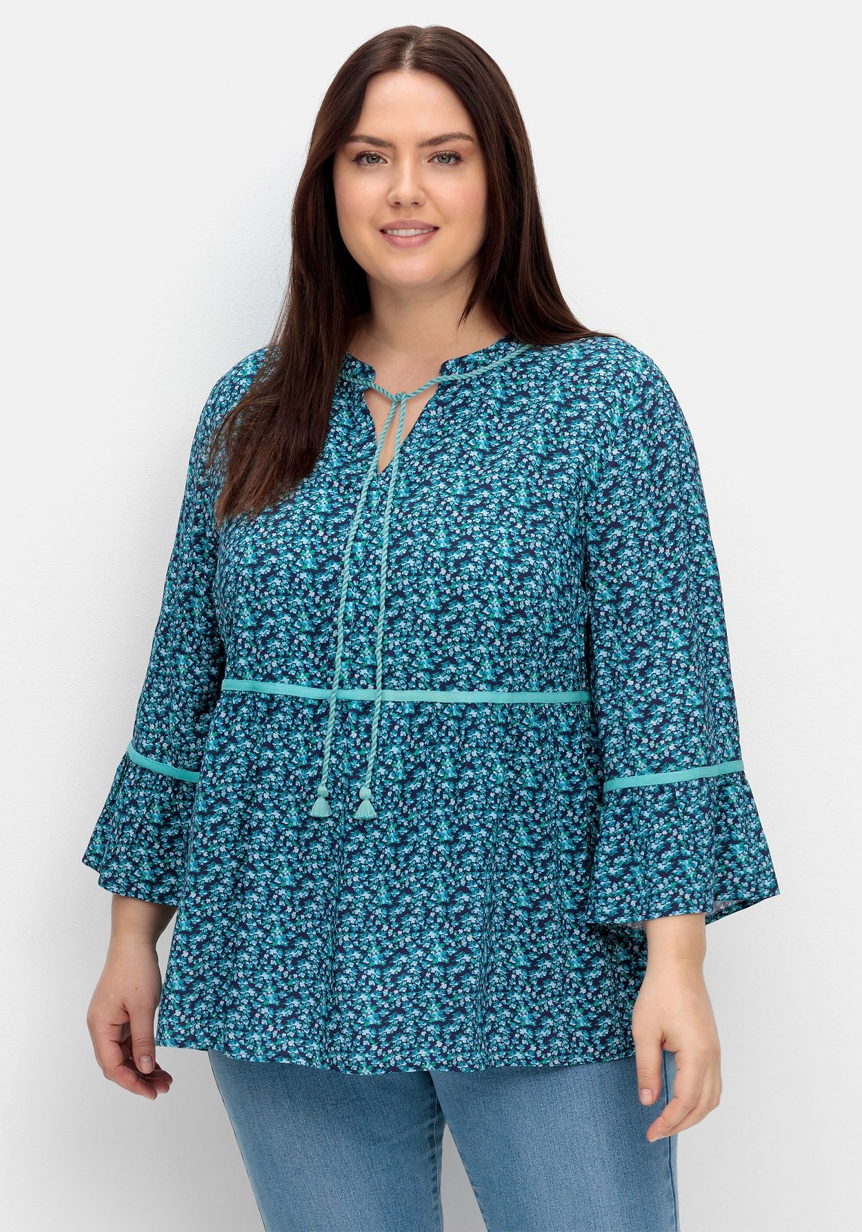 Sheego Tunika »Tunika mit Blumenprint und 3/4-Arm«, mit Blumenprint und 3/4-Arm