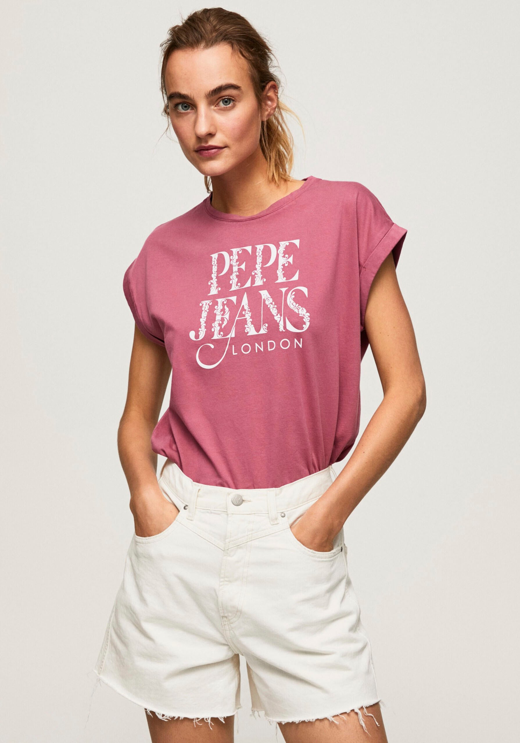 mit online in OTTO Jeans Rundhalsshirt »LINDA«, bei Pepe Kontrast Logo-Print