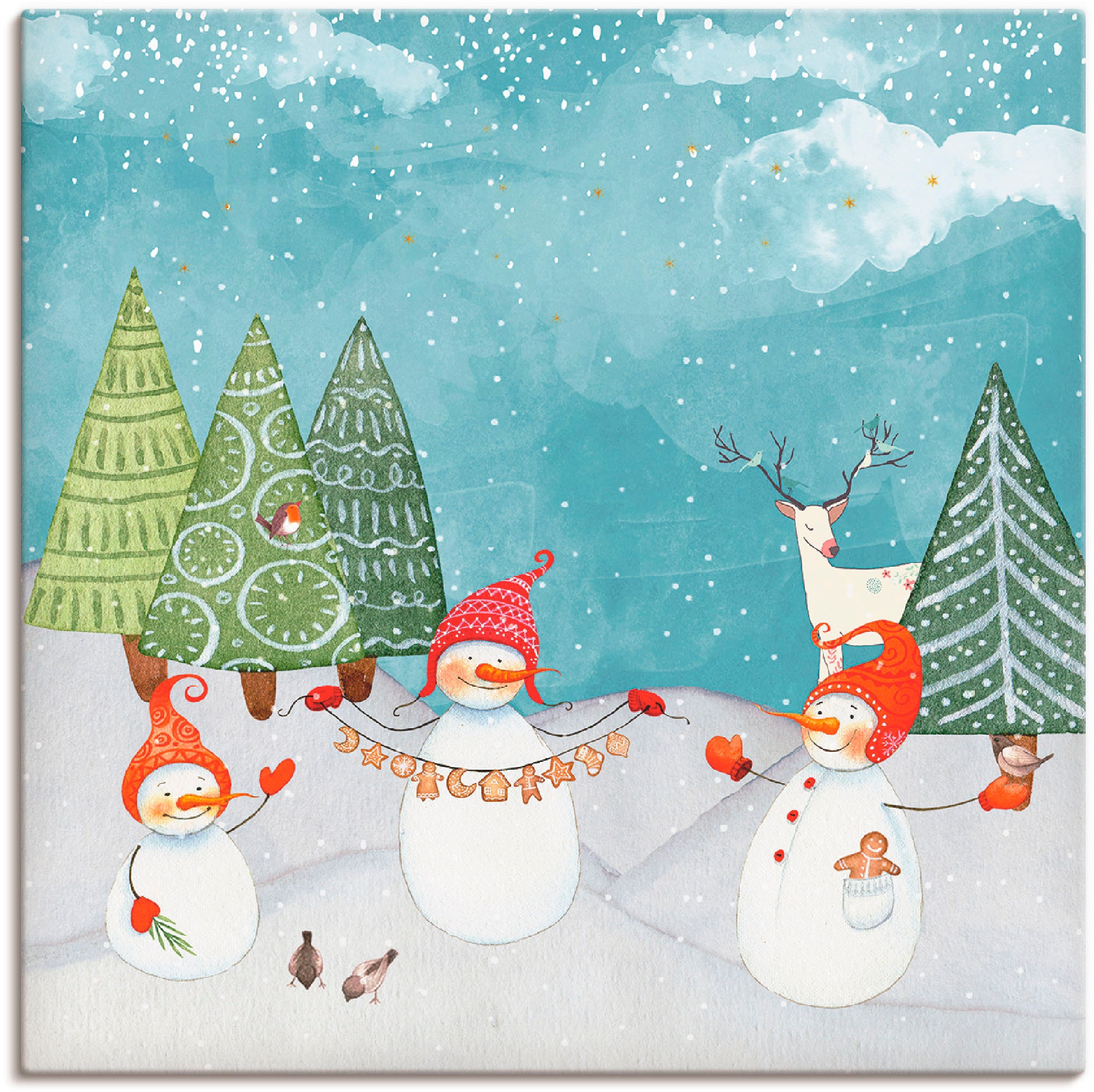Artland Wandbild »Schneemänner und Tierfreunde«, Weihnachten, (1 St.), in vielen Größen & Produktarten - Alubild / Outdoorbild für den Außenbereich, Leinwandbild, Poster, Wandaufkleber / Wandtattoo auch für Badezimmer geeignet