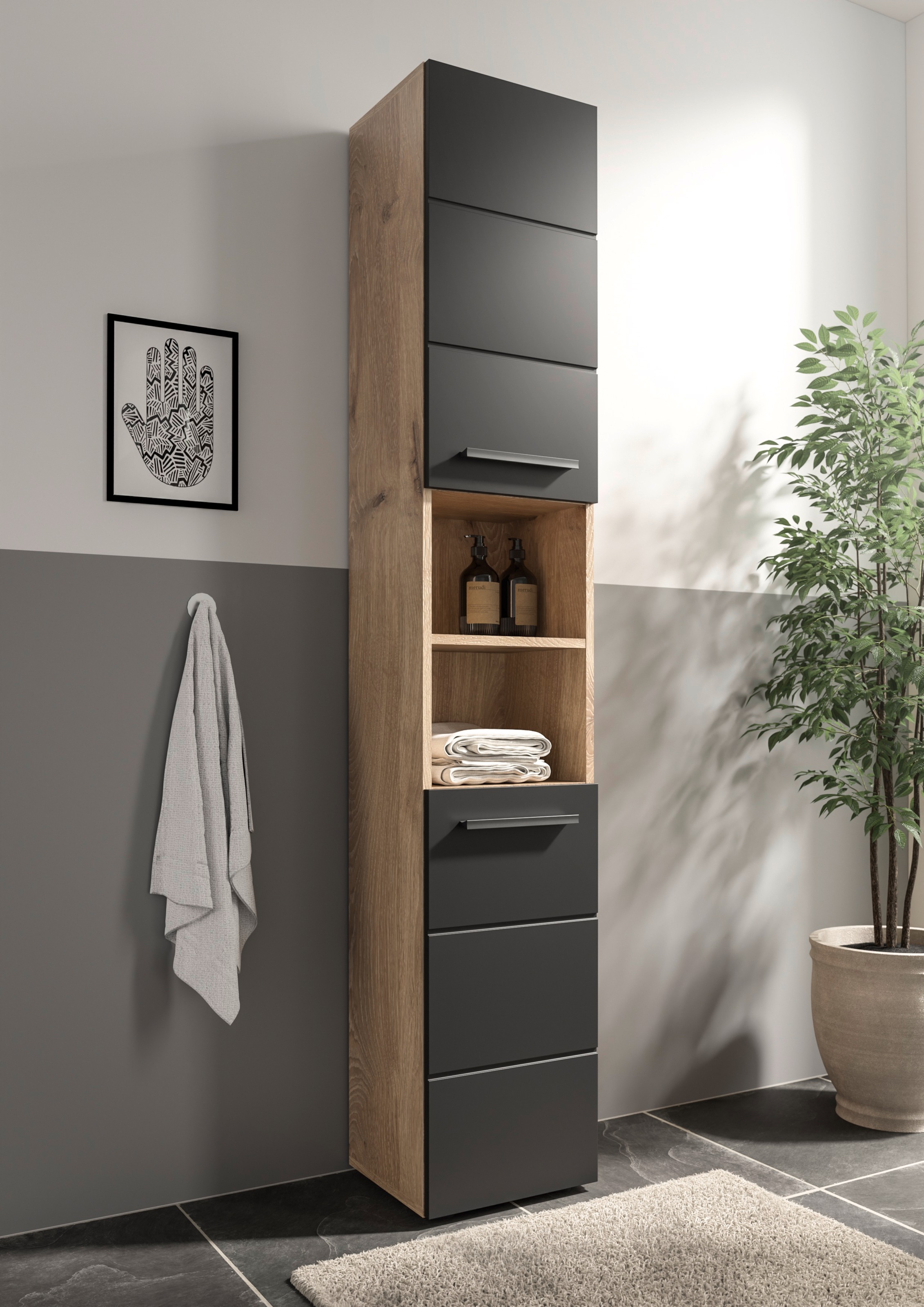 BASIC by Balculina Hochschrank »Rom BxHxT 34x190x31 cm« 1 Stk. tlg. Breite 34cm, Kunststoffgriffe, Made in Europa