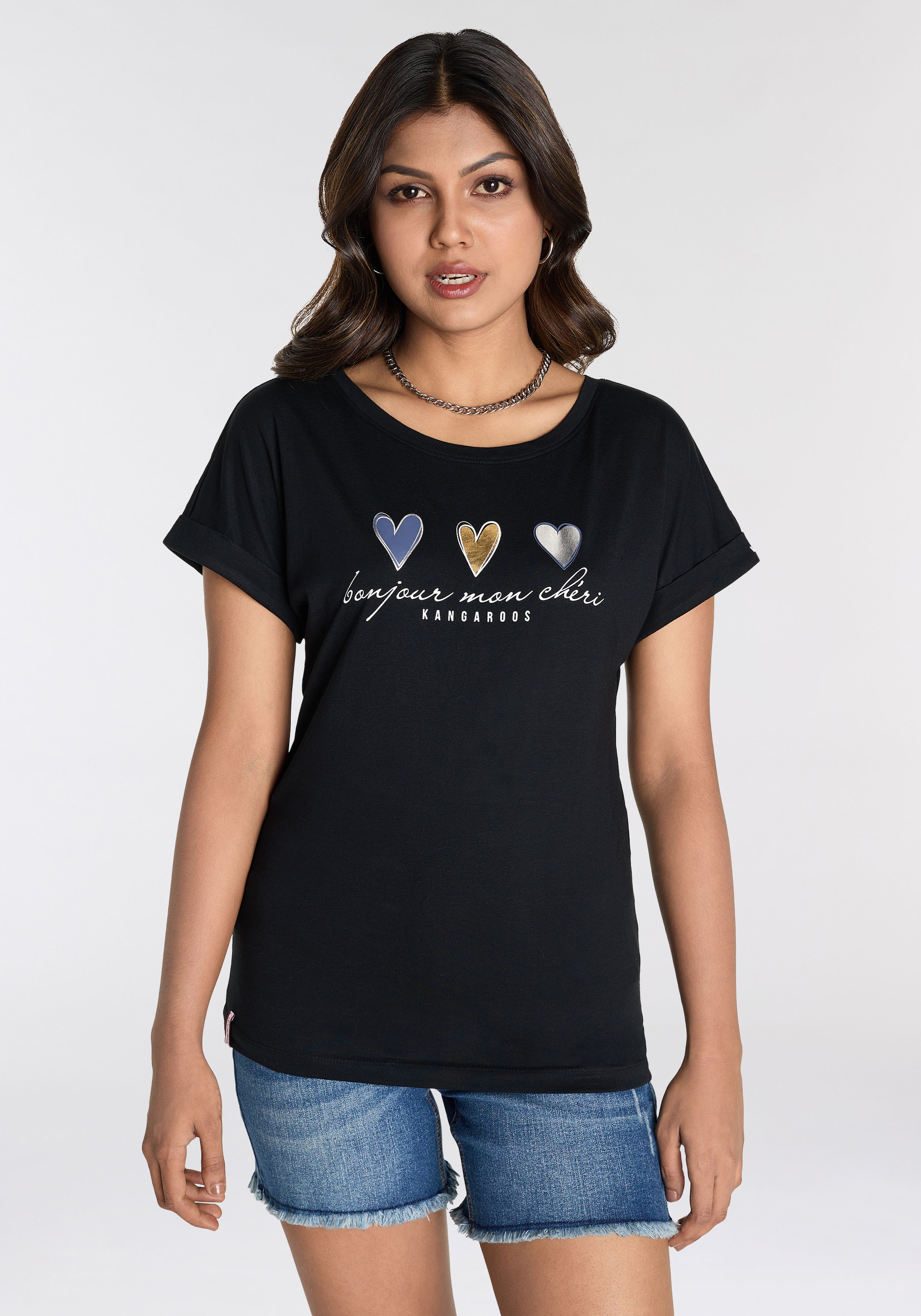 KangaROOS Kurzarmshirt, mit süßen Herz-Logodruck- NEUE-KOLLEKTION