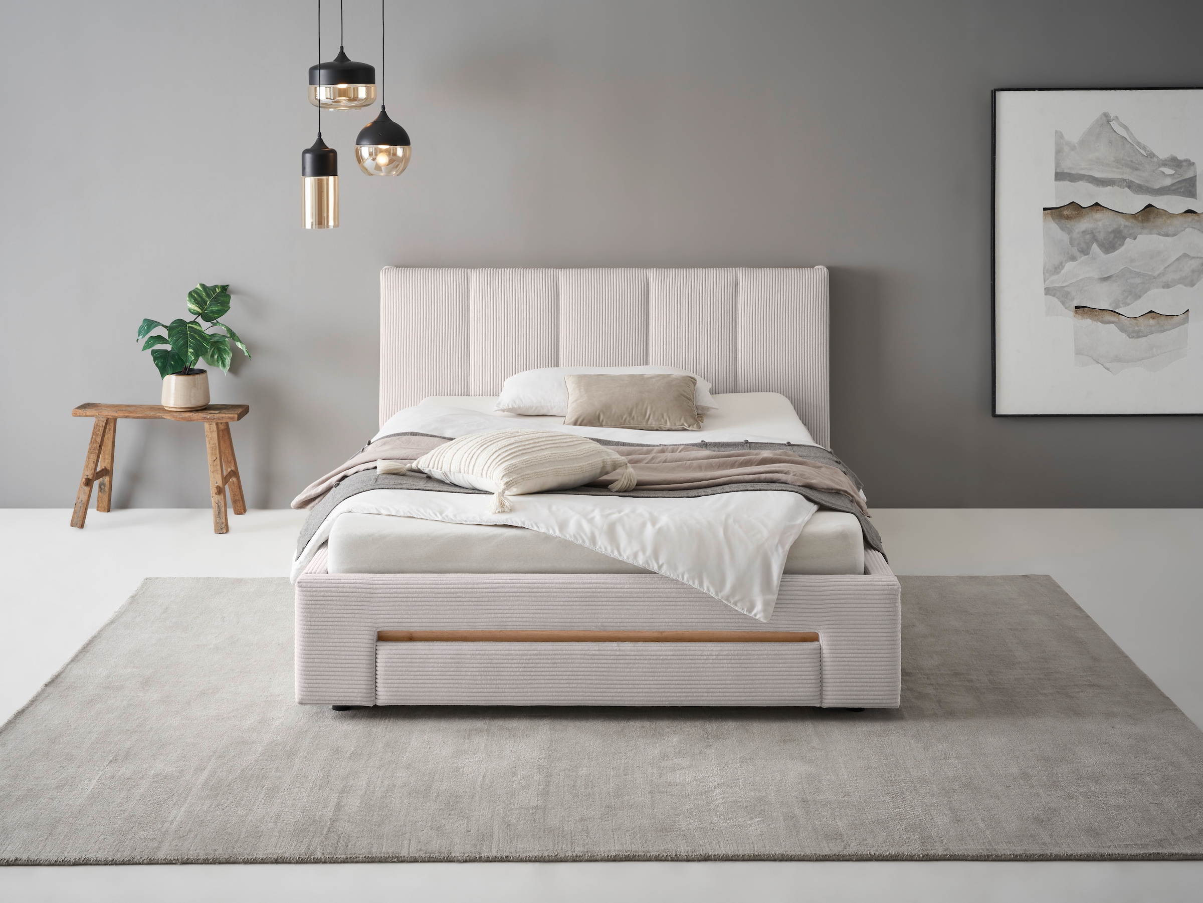 INOSIGN Polsterbett »CiTY/GiRON, Bettgestell mit Bettkasten, gepolstertes Stauraumbett«, mit Hundebett oder Stauraumschublade, Bezug Cord-oder Leinenoptik