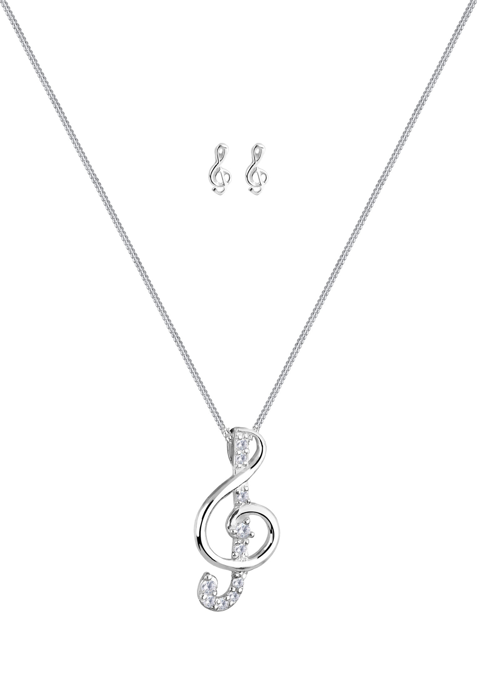 Elli Ohrring und Ketten Set »Schmuckset Notenschlüssel Zirkonia Weiß 925 Sterling Silber«