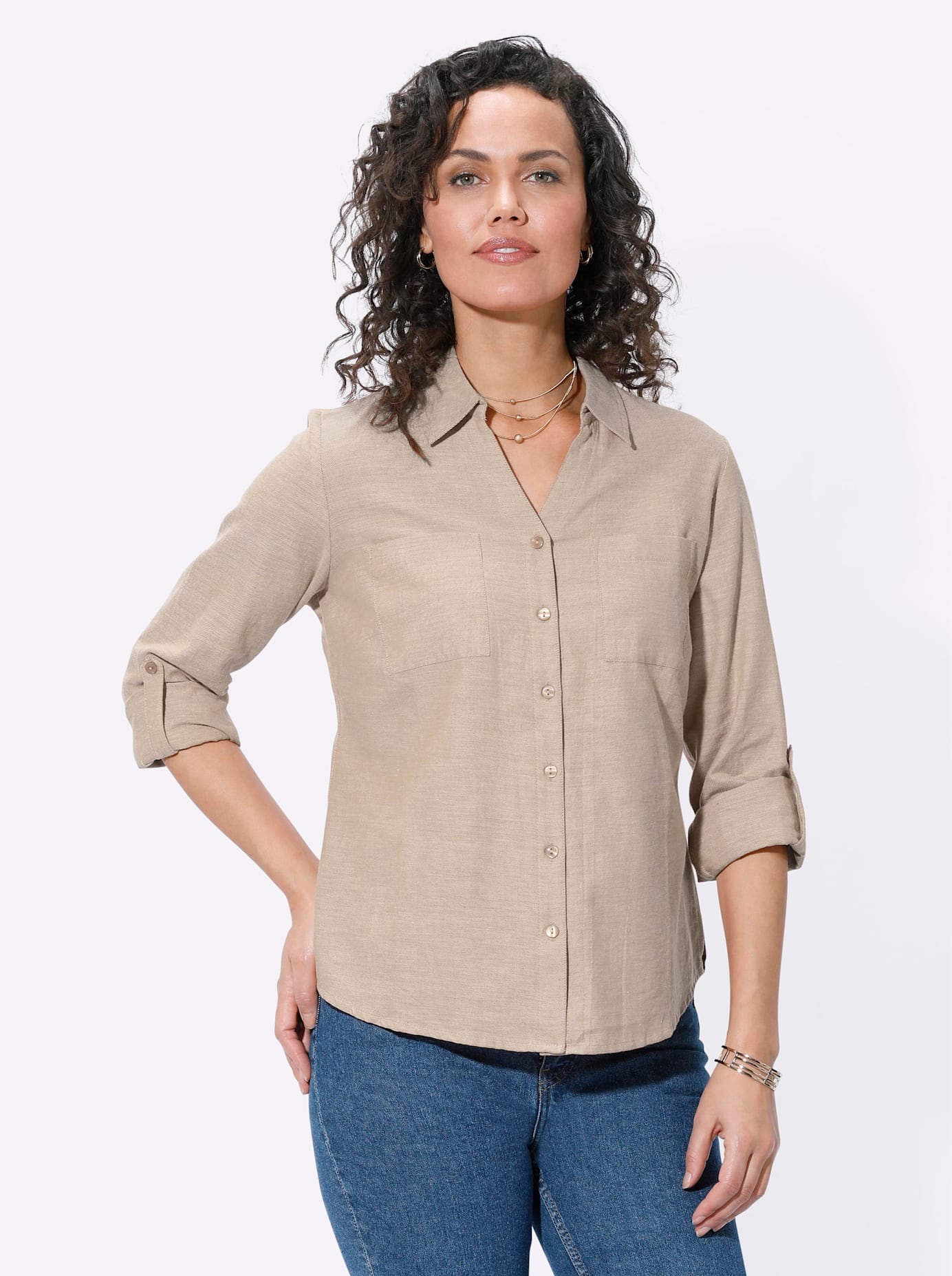 Casual Looks Damen Flanellbluse in beige, Größe 40