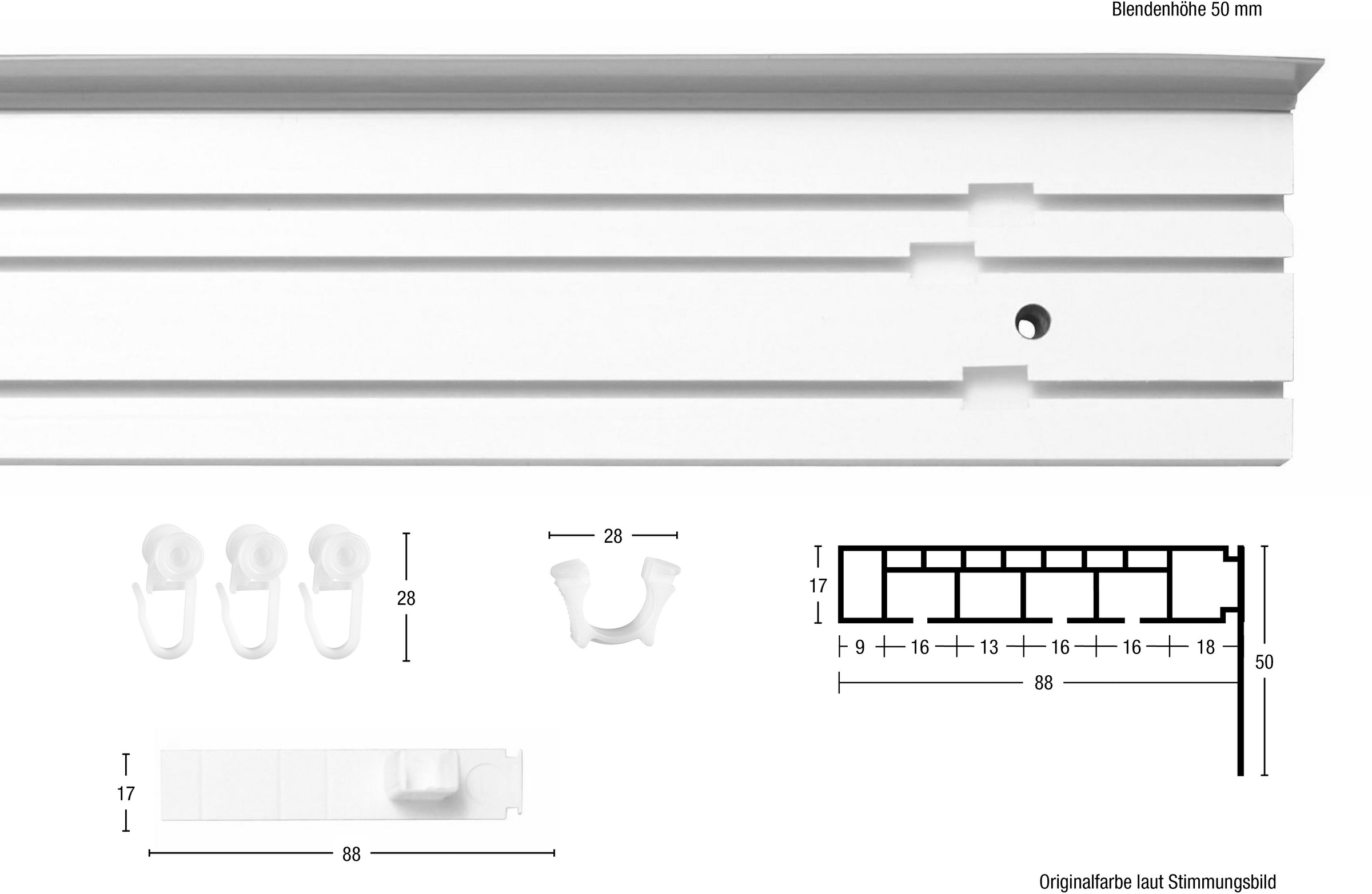 GARESA Gardinenschiene »Kunststoffschiene mit Blende«, 3 läufig-läufig,  Wunschmaßlänge, Deckenmontage, verlängerbar, einfache Montage, schlicht bei  OTTO online