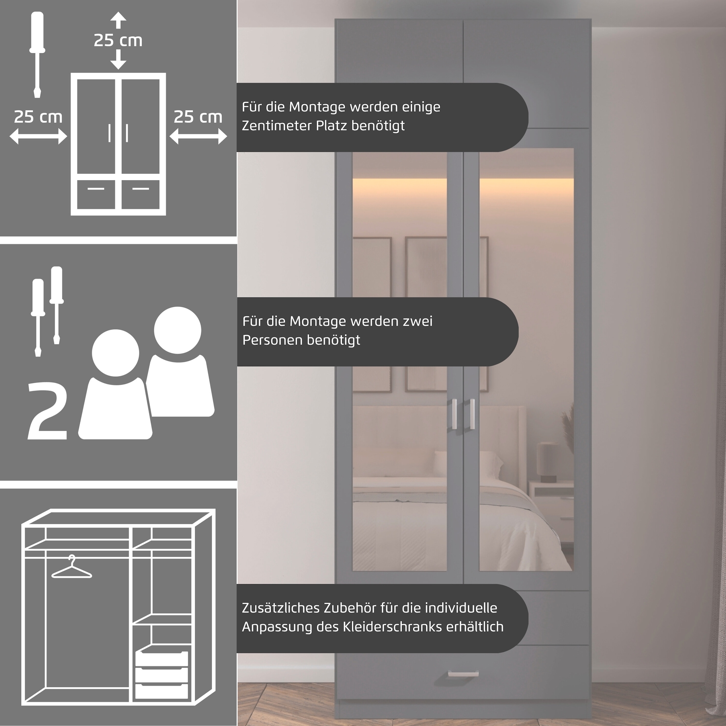 rauch Kleiderschrank »Schrank Garderobe Wäscheschrank GAMMA in 4 Breiten 91-226 cm« 3 verschiedene Ausstattungen BASIC/CLASSIC/PREMIUM (inkl. SOFT-CLOSE),  mit Schubladen und Schrankaufsatz, schlichtes Design MADE IN GERMANY