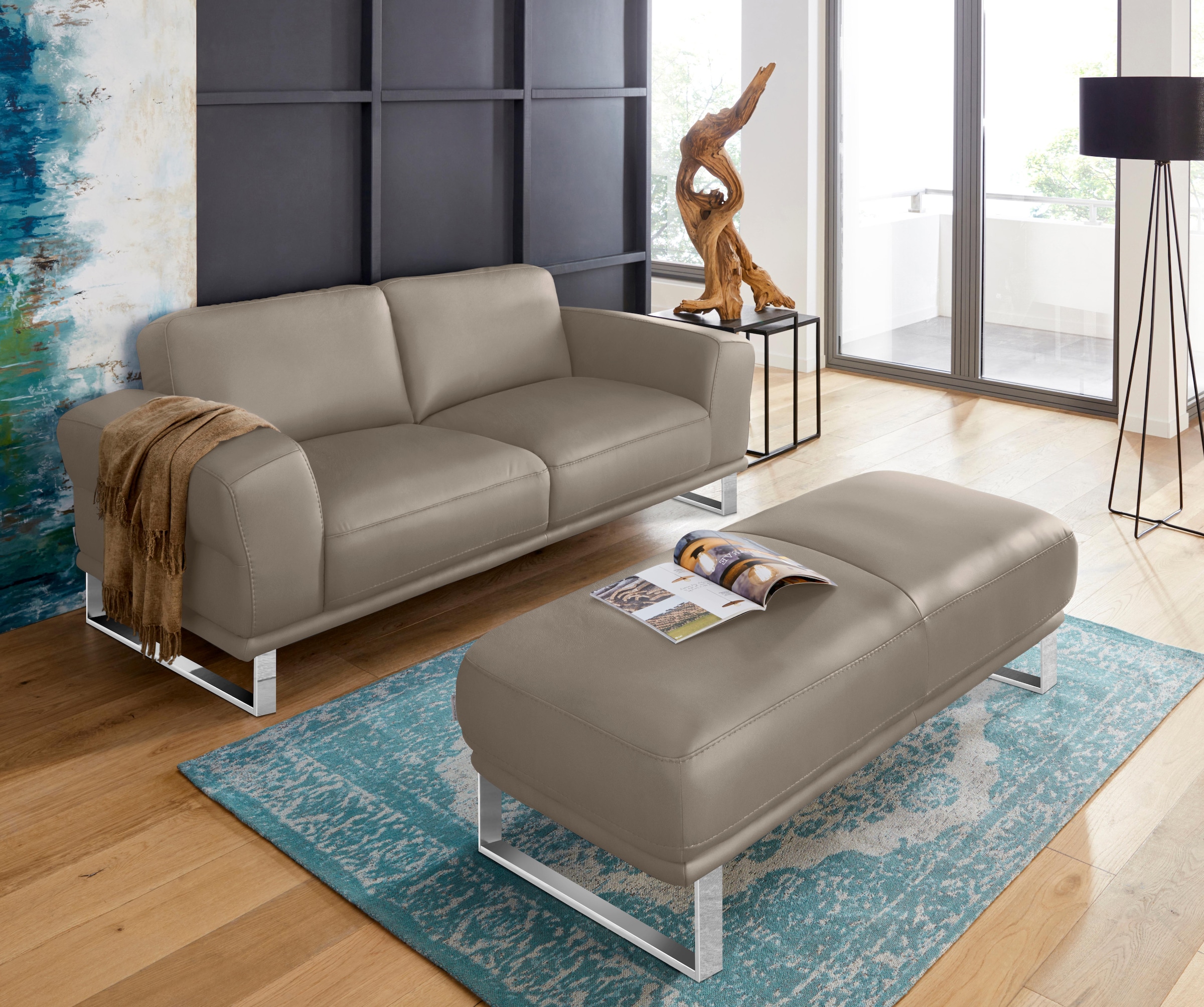W.SCHILLIG 2-Sitzer »montanaa elegant und edel, bequem, Federkernunterfederung« mit Metallkufen in Chrom glänzend, Breite 192 cm