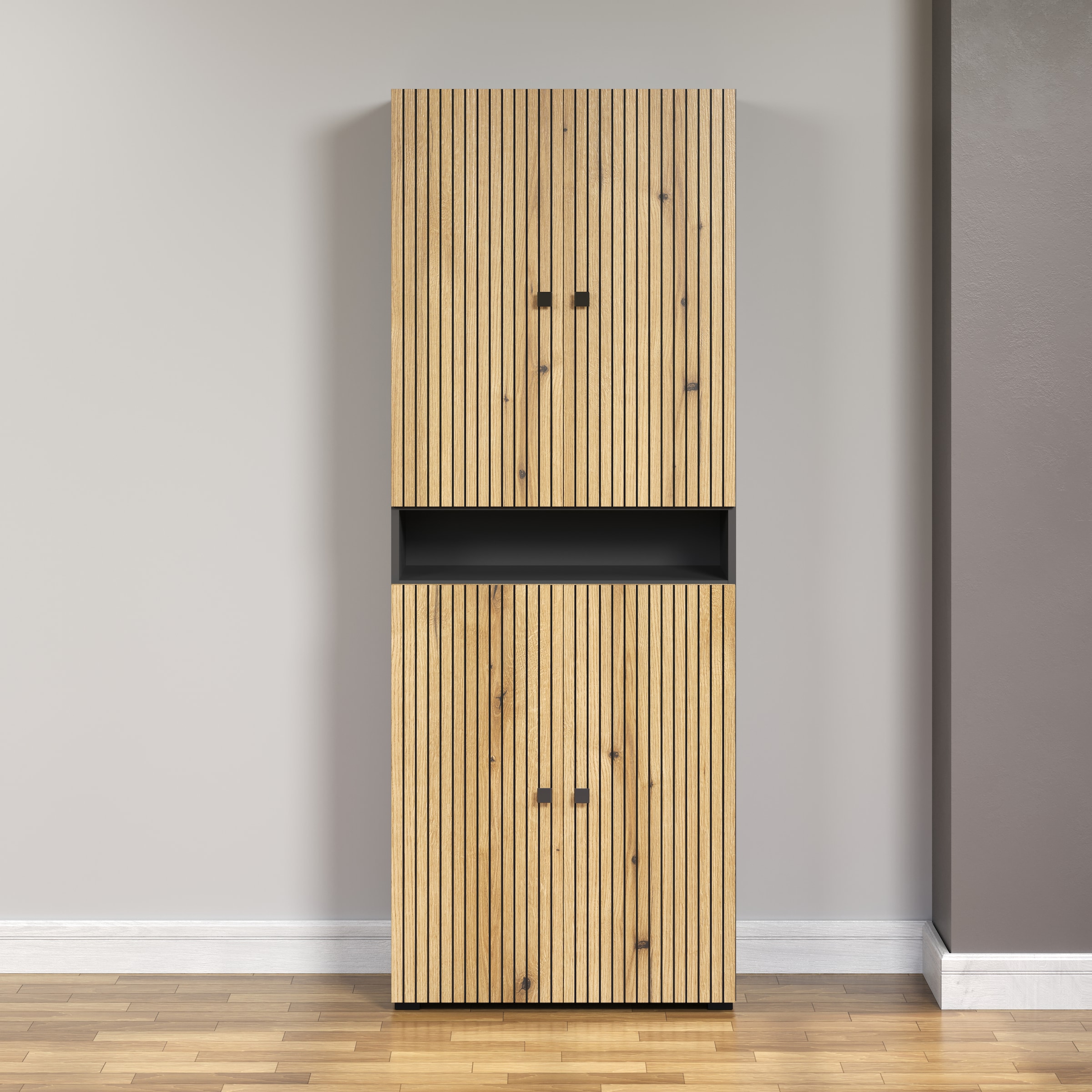 welltime Hochschrank »Amrum«, (1 St.), Breite 40cm, geräumiger Hochschrank Eiche Rillenoptik Badschrank