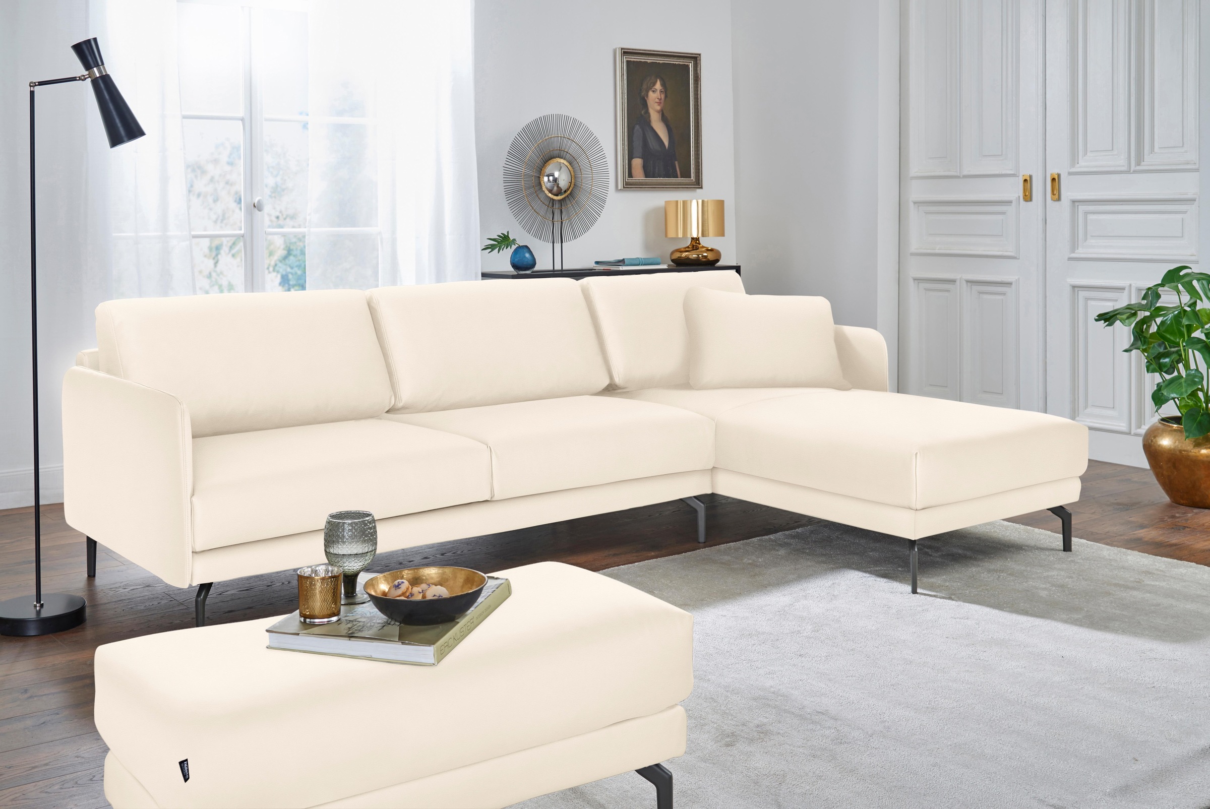 Creation BY ROLF BENZ Ecksofa »CR.450, Designecksofa, L-Form«, Armlehne sehr schmal, Breite 274 cm, Alugussfuß Umbragrau