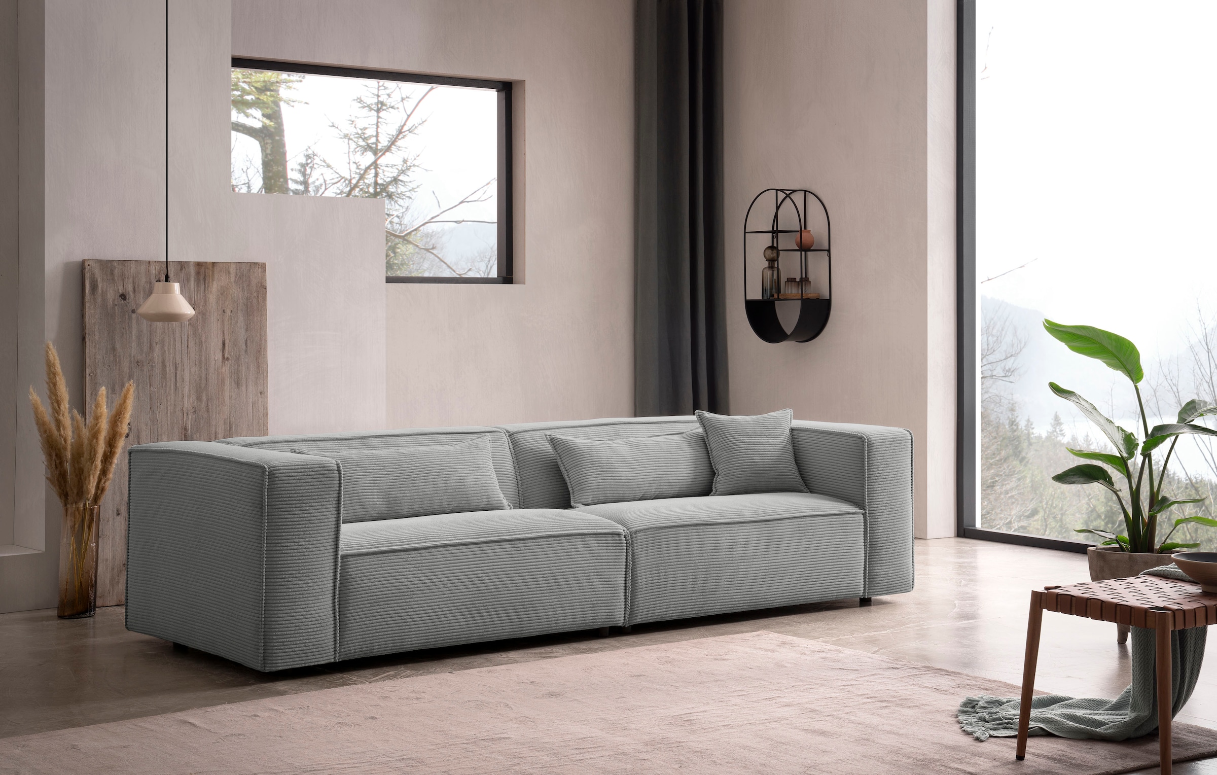 LeGer Home by Lena Gercke 3-Sitzer »PIARA, Couch mit Kedernaht, Sofa in Cord oder Leinenoptik«, schwarze Füße, bequemer Sitzkomfort
