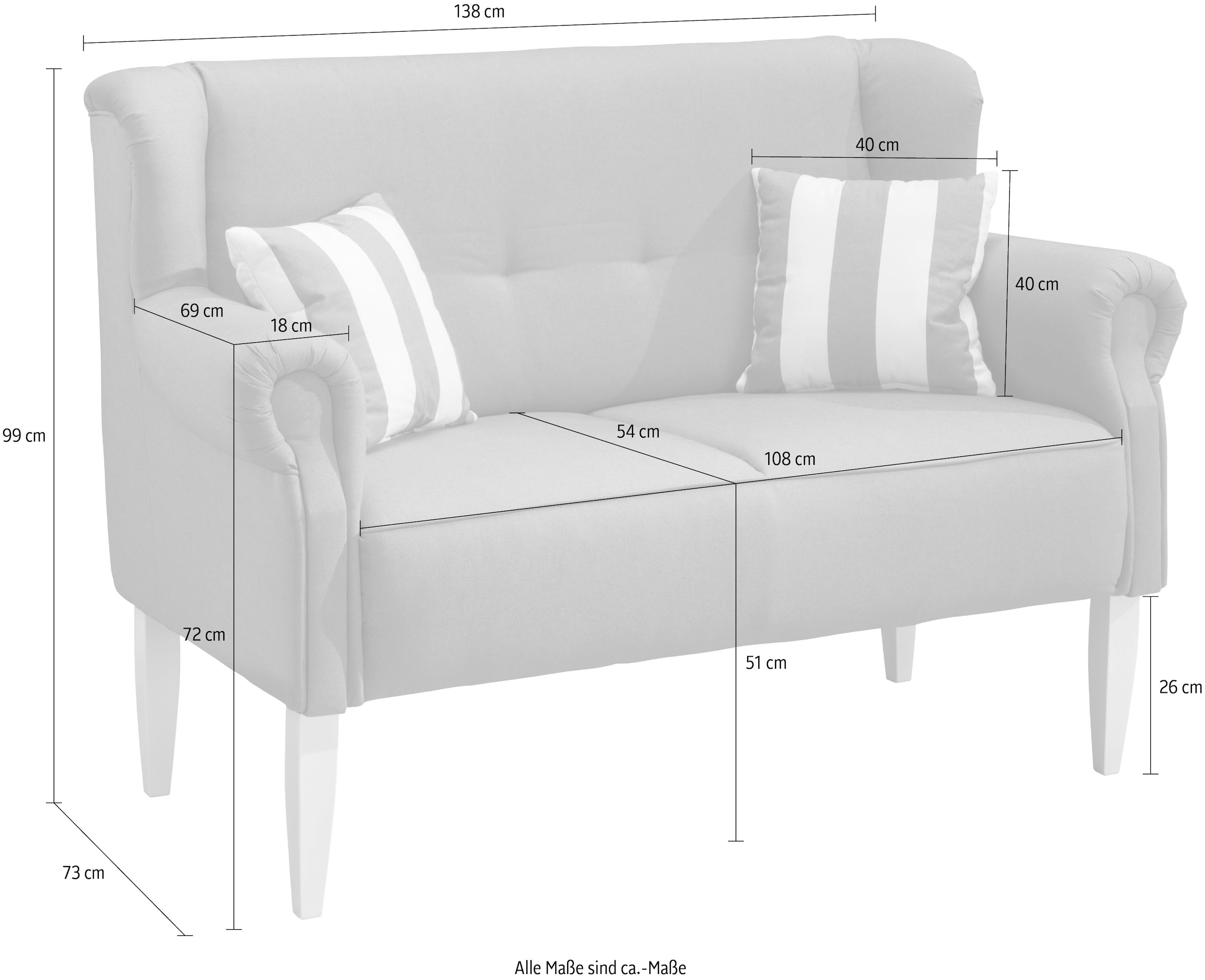Home affaire Küchensofa »Moro Couch mit Federkern, in 2 Breiten, bequem, bodenfrei« inkl. 2 Stk. Zierkissen gestreift, verschiedenen Stoffe und Farben
