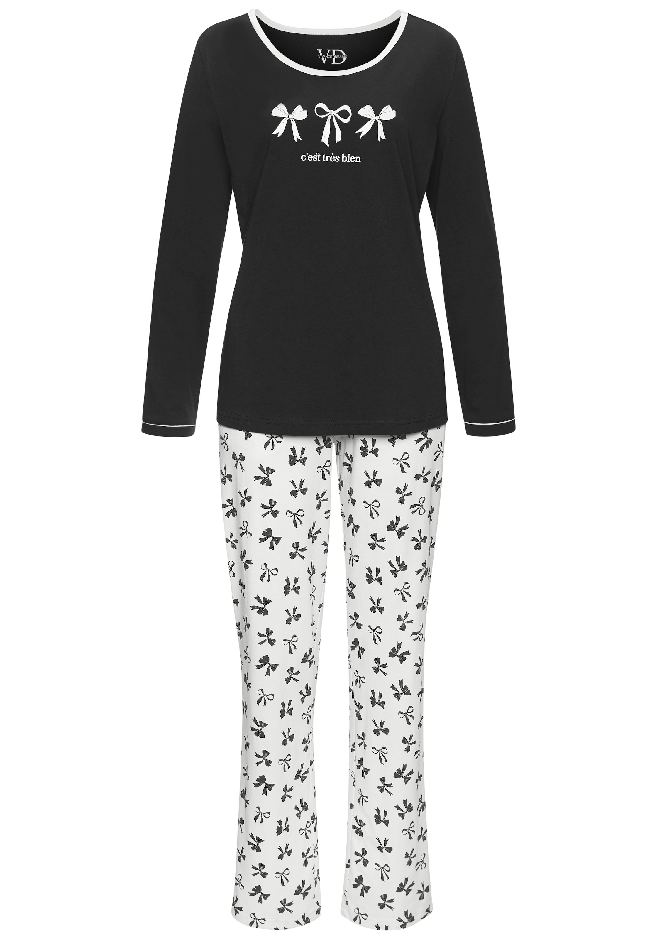 Vivance Dreams Pyjama, (Set, 2 tlg.), Mit süßem Schleifenmuster