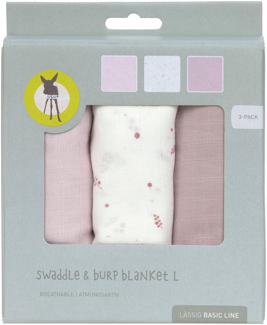 LÄSSIG Stoffwindeln »Swaddle & Burp Blanket, L, Berries«, (Set, 3 St.)