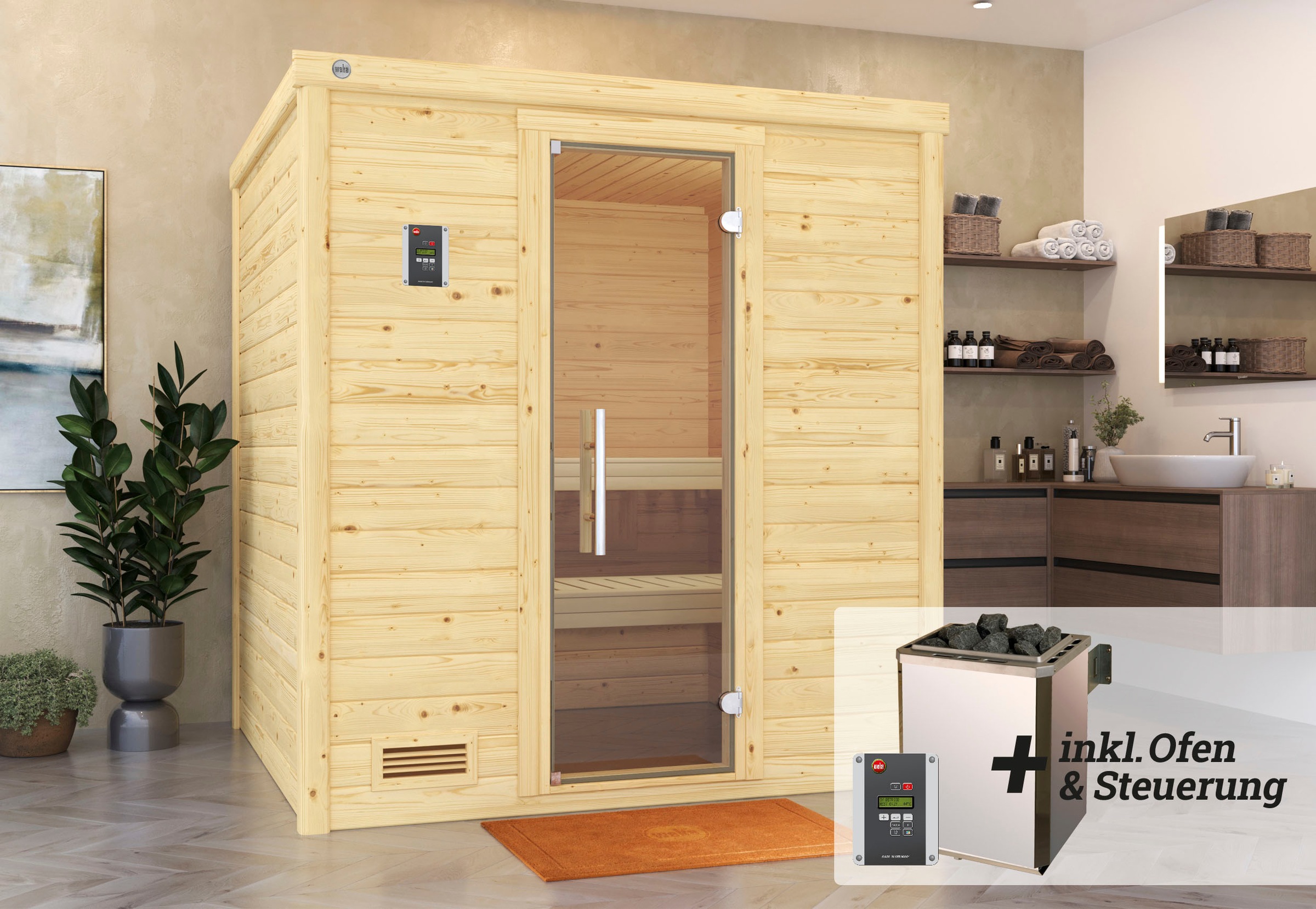 weka Sauna »Bergen«, 7,5 kW-Ofen mit digitaler Steuerung