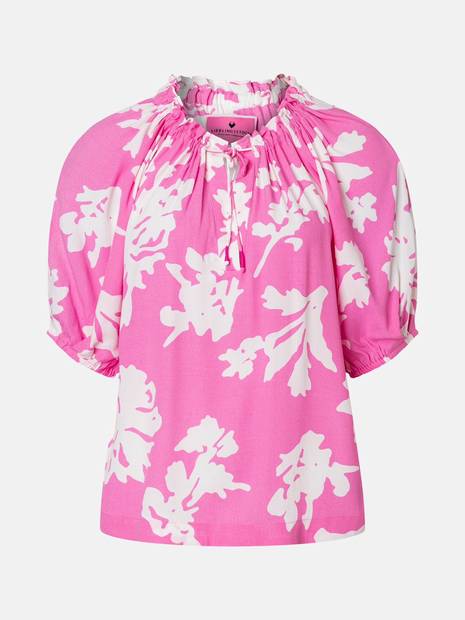 Lieblingsstück Druckbluse »RiaL« mit gerafftem Ausschnitt, Bindeband