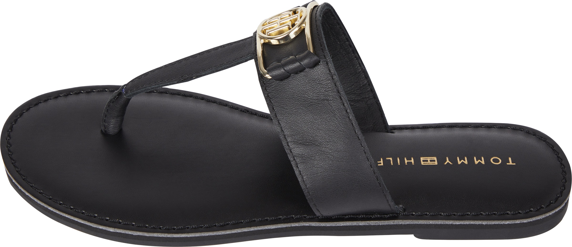 Tommy Hilfiger Zehentrenner »TH HARDWARE LEATHER FLAT MULE«, mit TH-Schmucklelement
