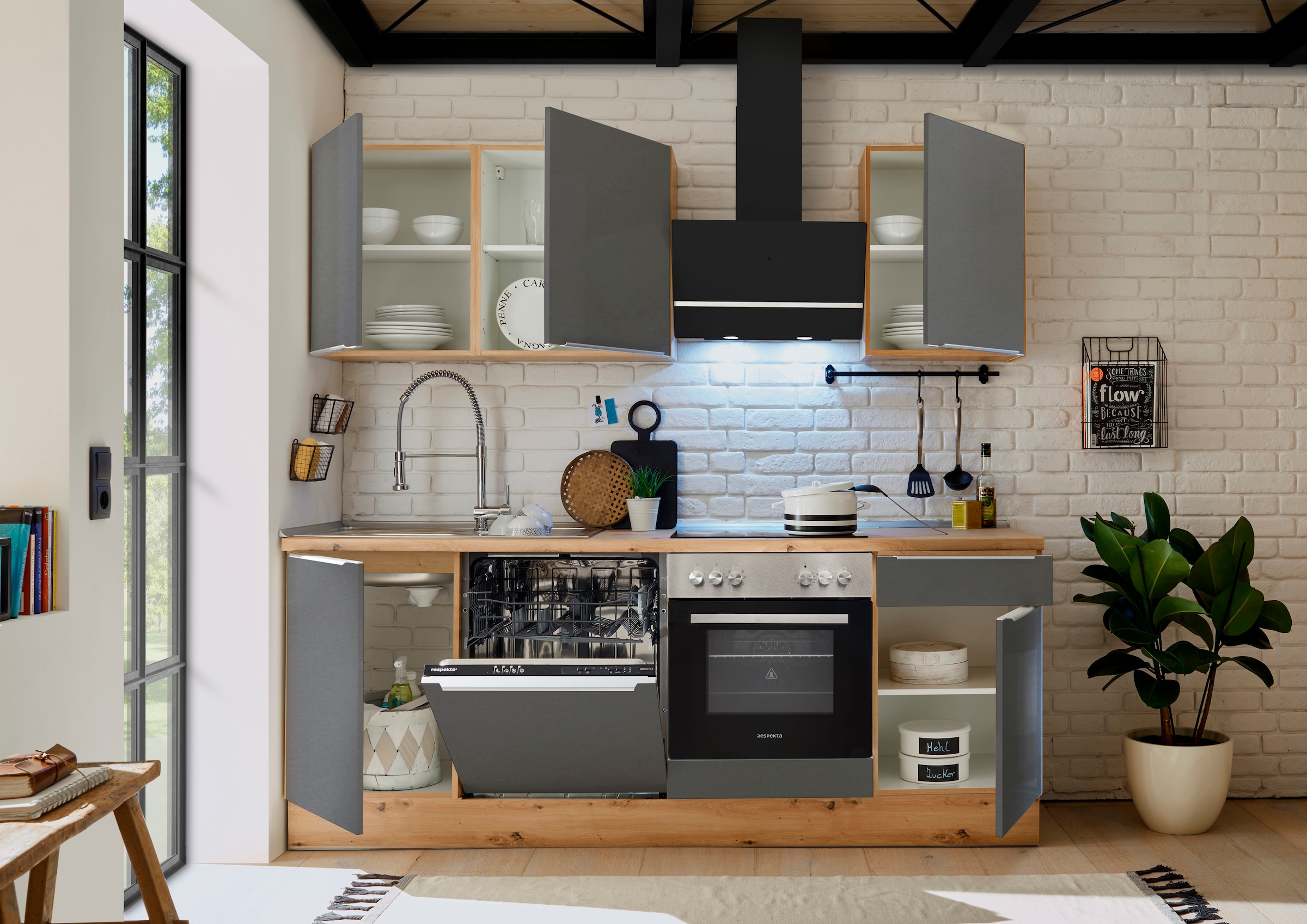 RESPEKTA Küchenzeile »Safado aus der Serie Marleen«, hochwertige  Ausstattung wie Soft Close Funktion, Breite 220 cm im OTTO Online Shop | Küchenzeilen mit Geräten
