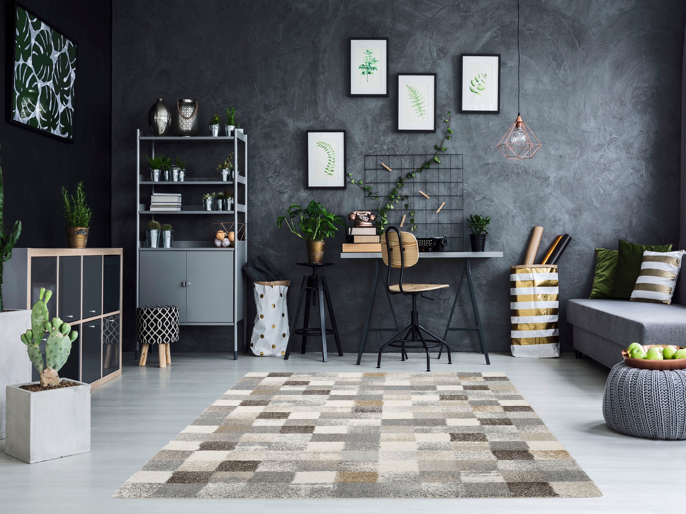 OCI DIE TEPPICHMARKE Teppich »NEW VILLA SQUARES«, rechteckig, 20 mm Höhe, feine Karos, meliert, Wohnzimmer