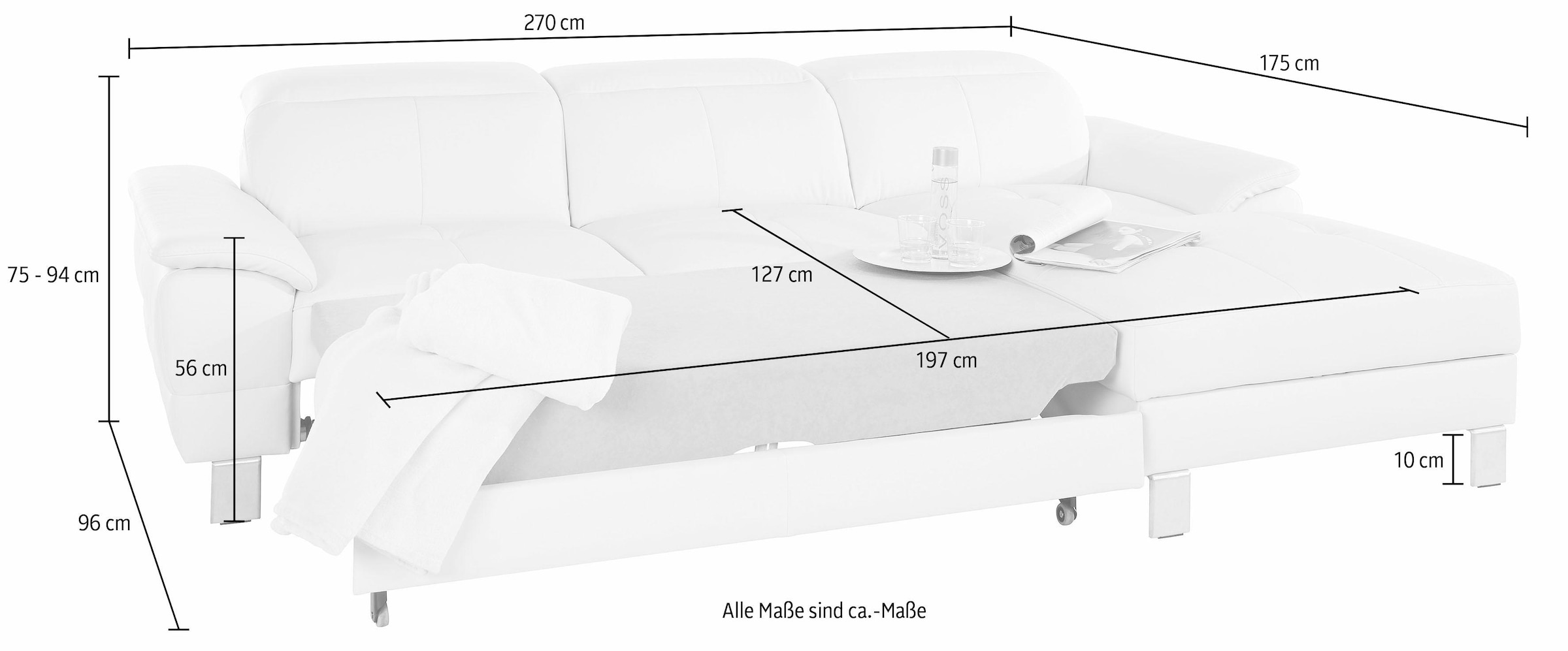 exxpo - sofa fashion Ecksofa »Mantua 2, inkl. Kopf- bzw. Rückenverstellung, bequem, L-Form«, wahlweise mit Bettfunktion und Bettkasten, tolle Verarbeitungsdetails