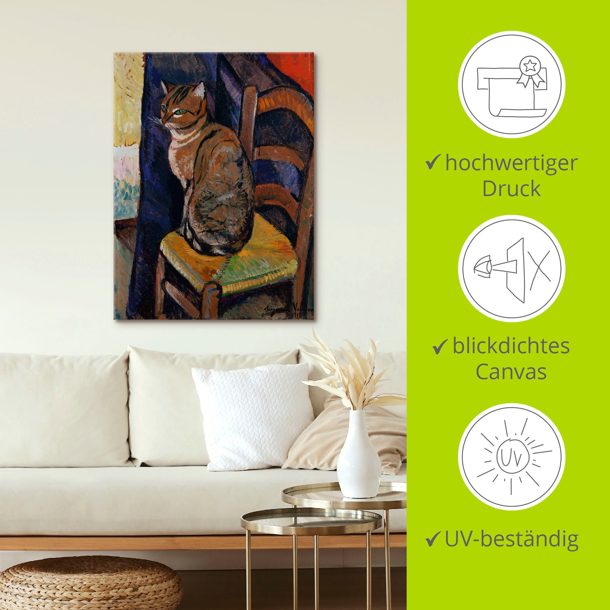 Artland Wandbild »Skizze Stuhl sitzende Katze.«, Haustiere, (1 St.), als Leinwandbild, Poster, Wandaufkleber in verschied. Größen