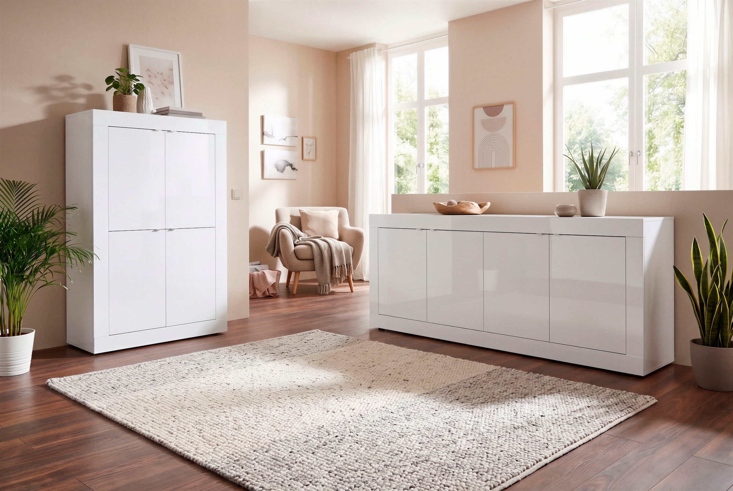 Home affaire Highboard »Basic Höhe 162 cm, Breite 102 cm, Kommode 4 Türen, Hochkommode« Metallgriff, moderne Rahmenoptik, viel Stauraum, Farbauswahl