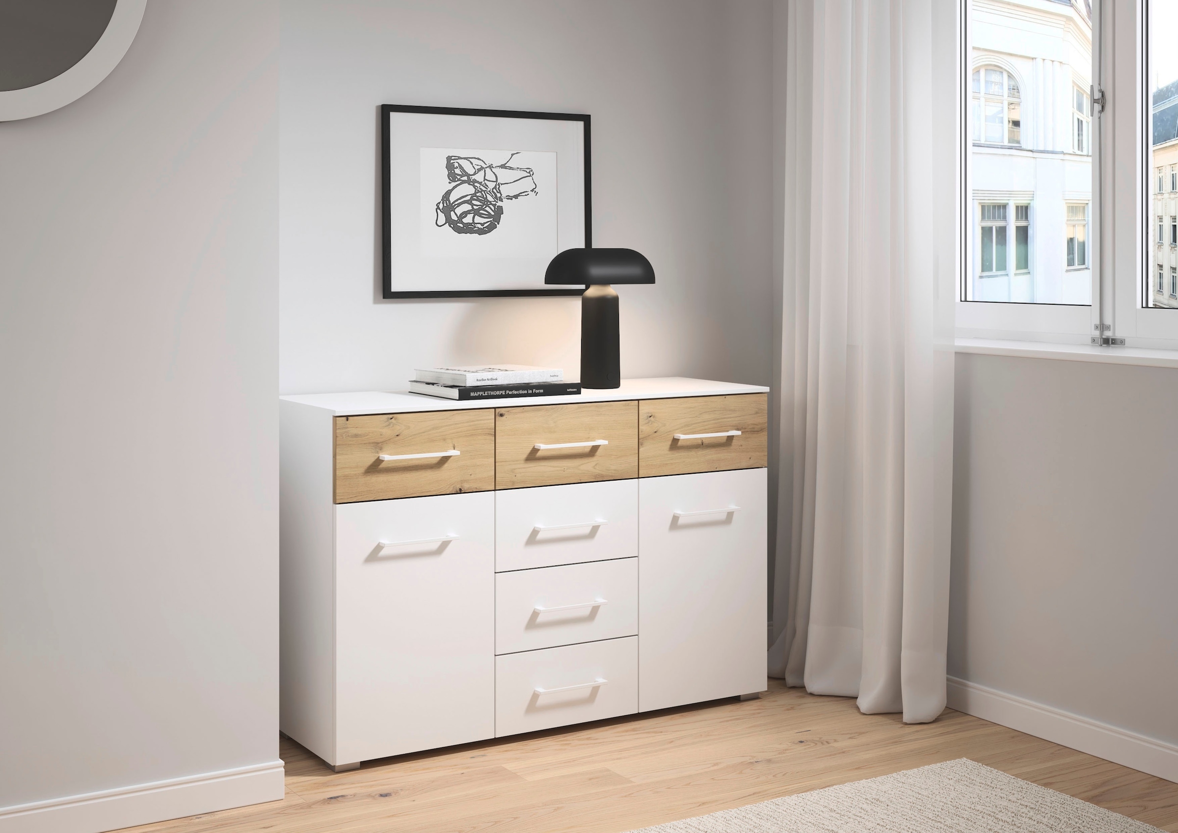 rauch Kombikommode »Sideboard Kommode Schubladenkommode Türenkommode BOSTON-EXTRA« B/H/T: 120/81/42 cm,  mit 6 geräumigen Schubladen, Einlegeböden verstellbar MADE IN GERMANY