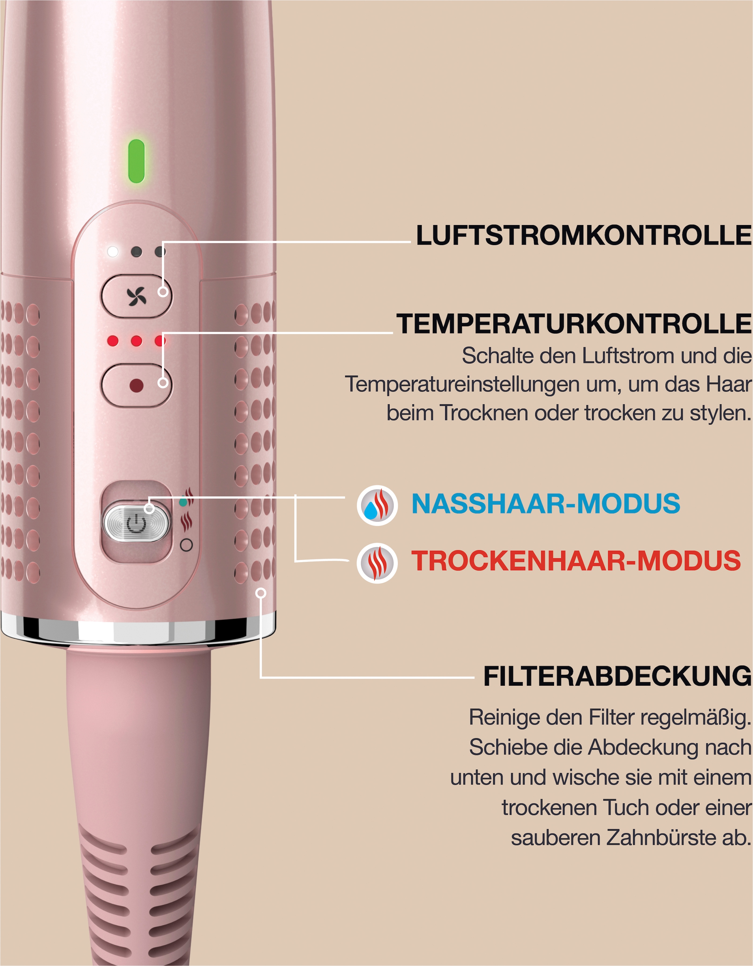 Shark Warmluftbürste »Glossi 2-in-1« 24 Stunden Gloss Lock*-Technologie, mit beheiztem Keramikkamm