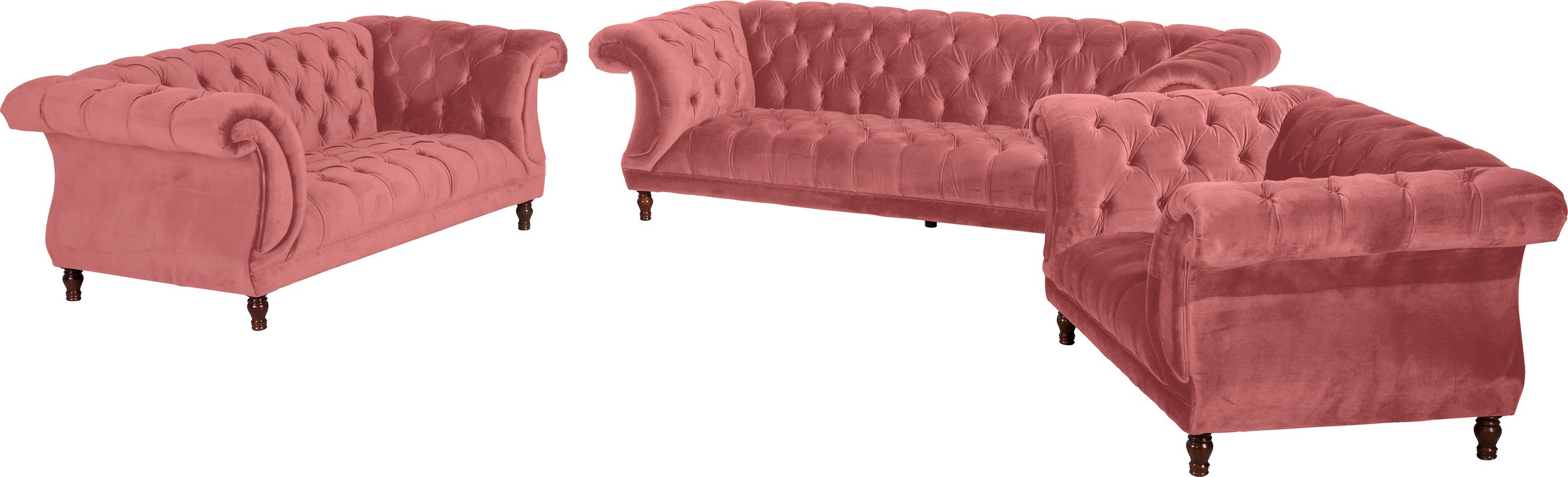 Max Winzer® Chesterfield-Sofa »Isabelle«, Knopfheftung & gedrechselten Füßen in Buche Nussbaum, Breite 260 cm