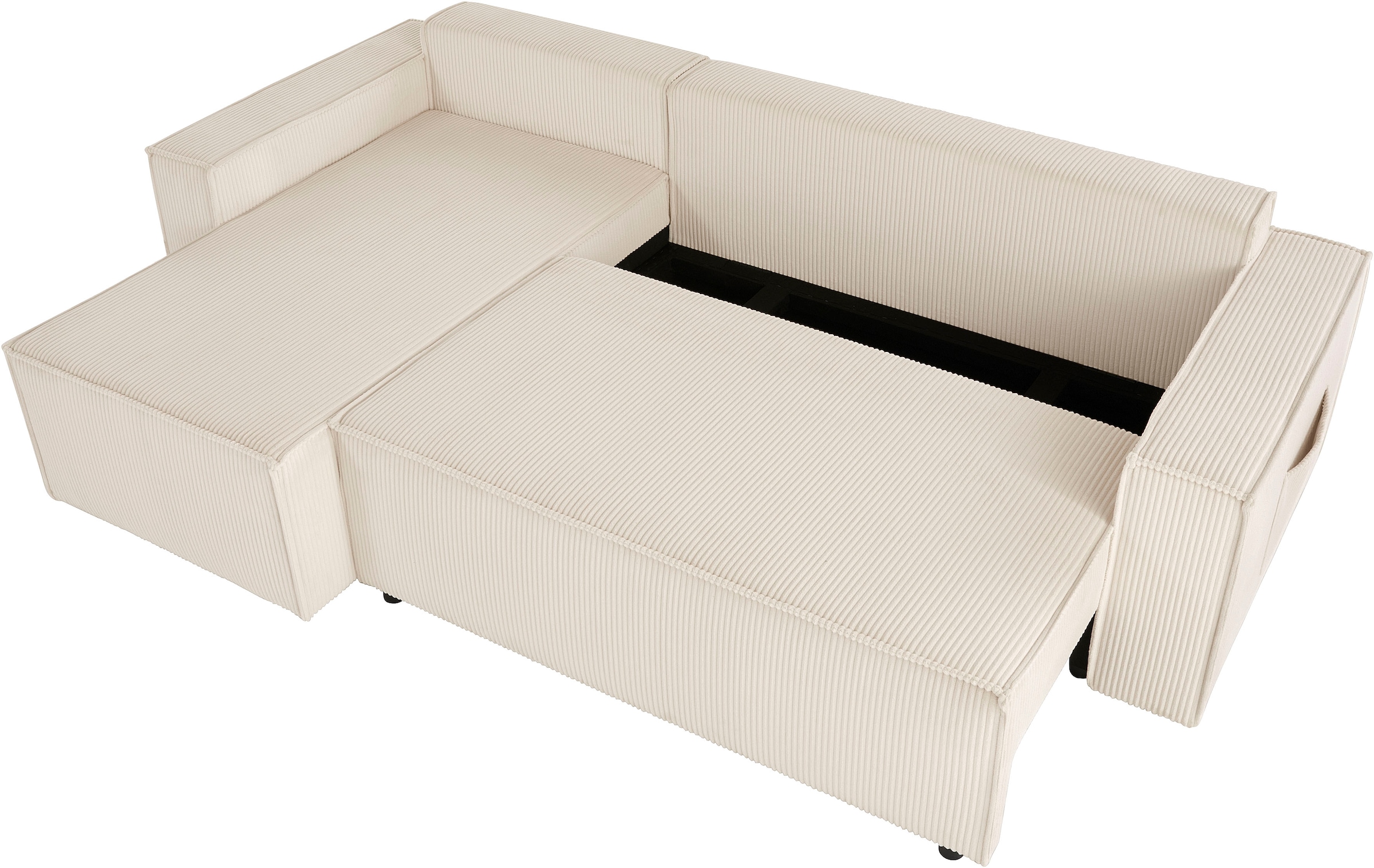 OTTO home Ecksofa »CASSI, 241cm, L-Form, Schlafsofa, Dauerschläfer, Boxspringfederung«, Schlaffunktion (133/200),Bettkasten, Recamiere links/rechts, Cord