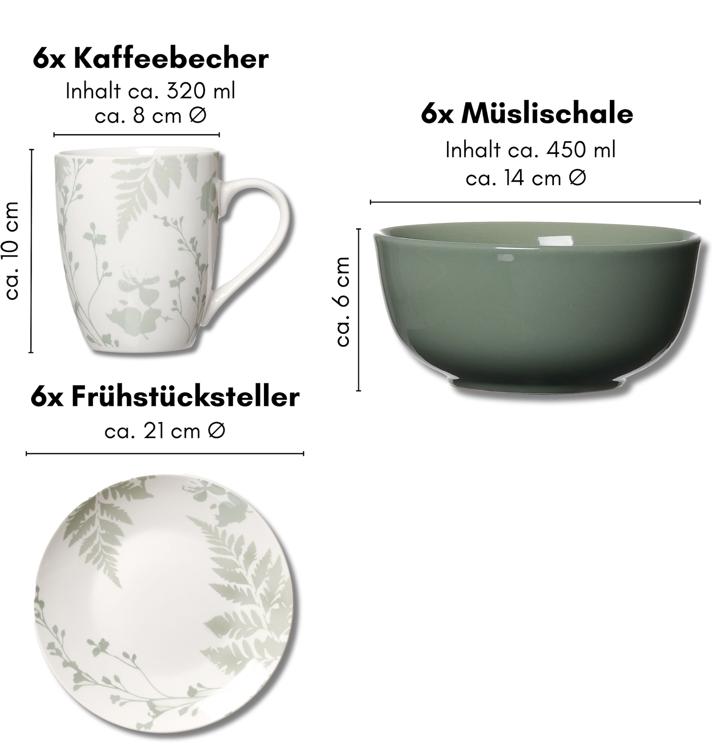 Ritzenhoff & Breker Frühstücks-Geschirrset »Ida«, (Set, 18 tlg.), Landhaus/Scandi-Style