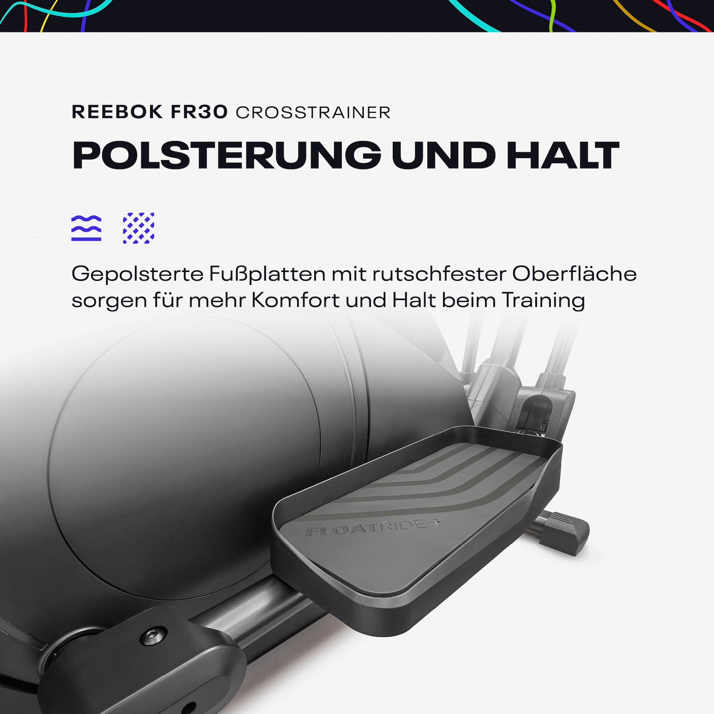 Reebok Crosstrainer-Ergometer »FR30«, (mit Tablet-Halterung und integr. Pulsempfänger), Schwungmasse ca. 4 kg, 18 Widerstandsstufen