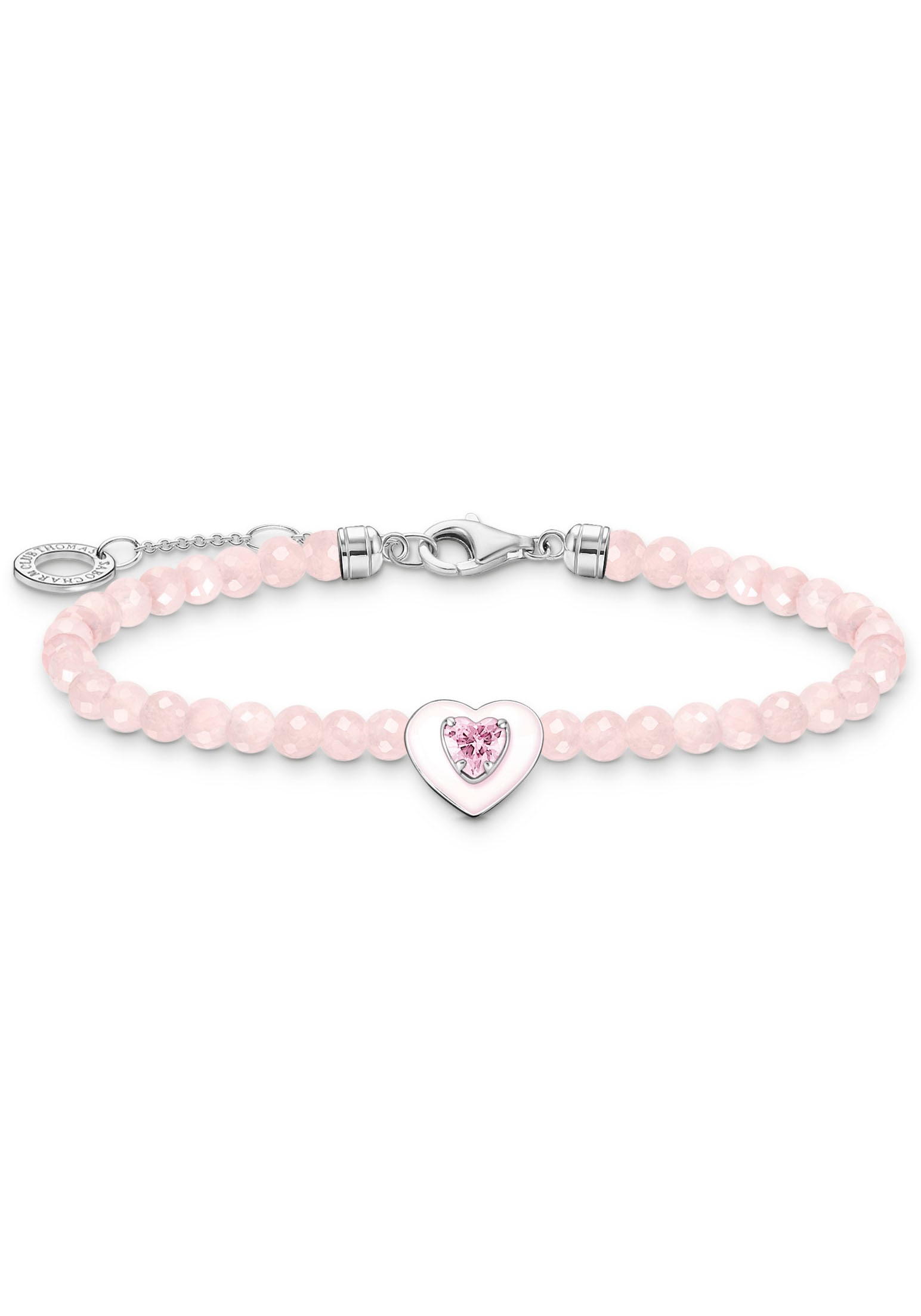 THOMAS SABO Armband »Herz mit pinken Perlen, A2092-035-9-L19V«, mit Rosenquarz, Zirkonia (synth.) und Emaille